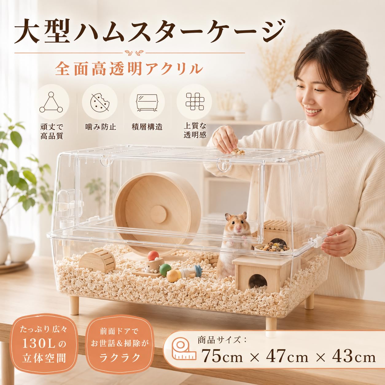 Amazon.co.jp: Youabubu ハムスターケージ 特大 アクリル 75cm ハイ