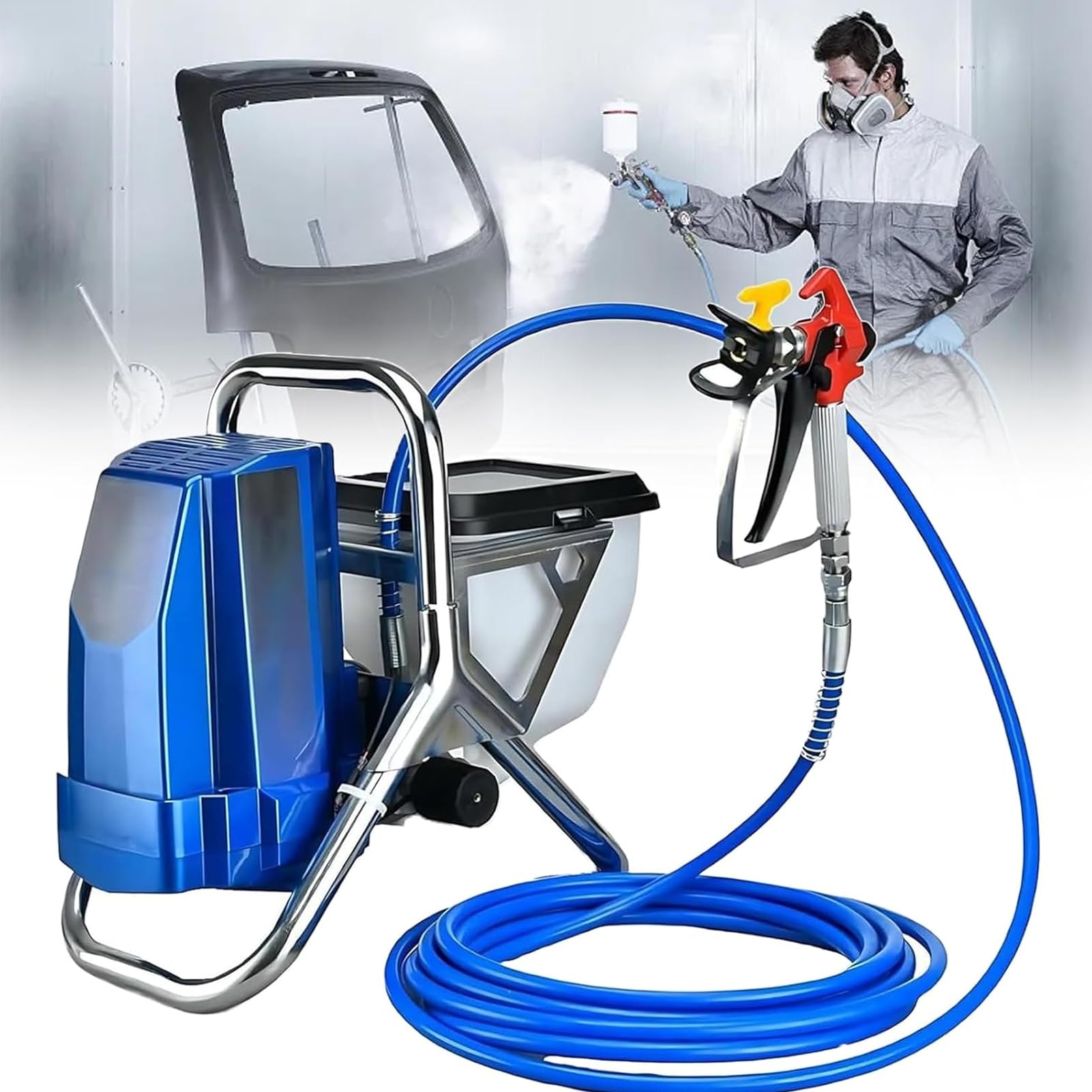 LYJIANGXIN 1800W Airless Paint Sprayer, Electric Paint Sprayer, Pressure Gage with 16.4ft Hose, for DIY Handyman Painting Home Exterior & Basement Walls