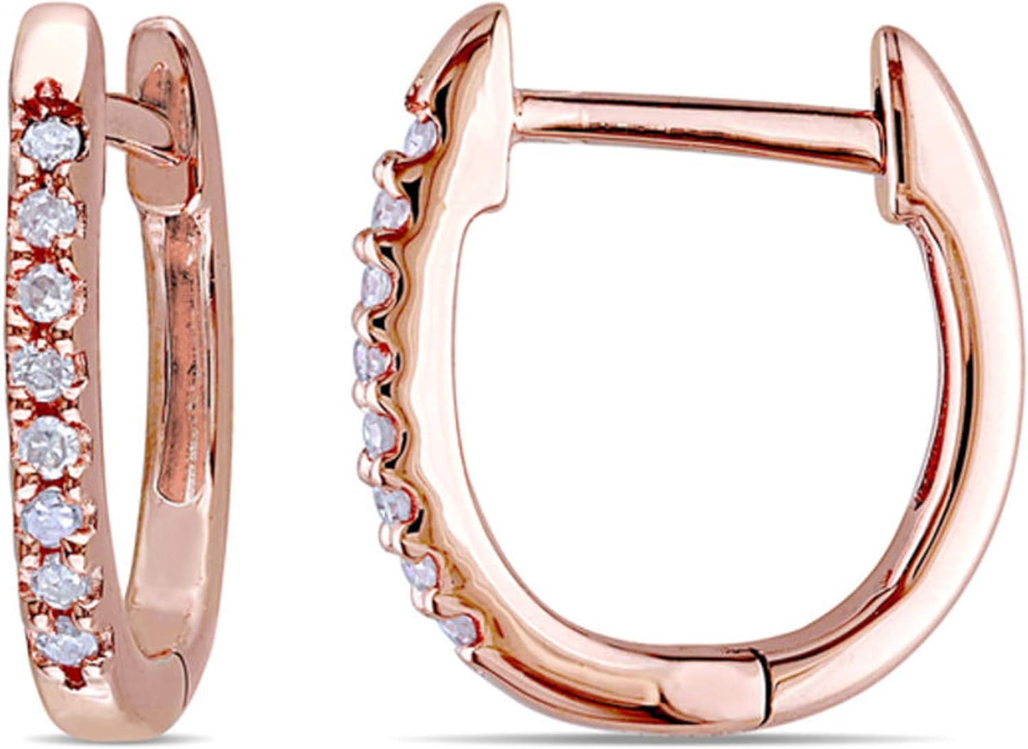 0.15 Ct.t.w Round Diamond Cz Huggie Hoop Earrings in Solid 14K Rose Gold Plated Silver