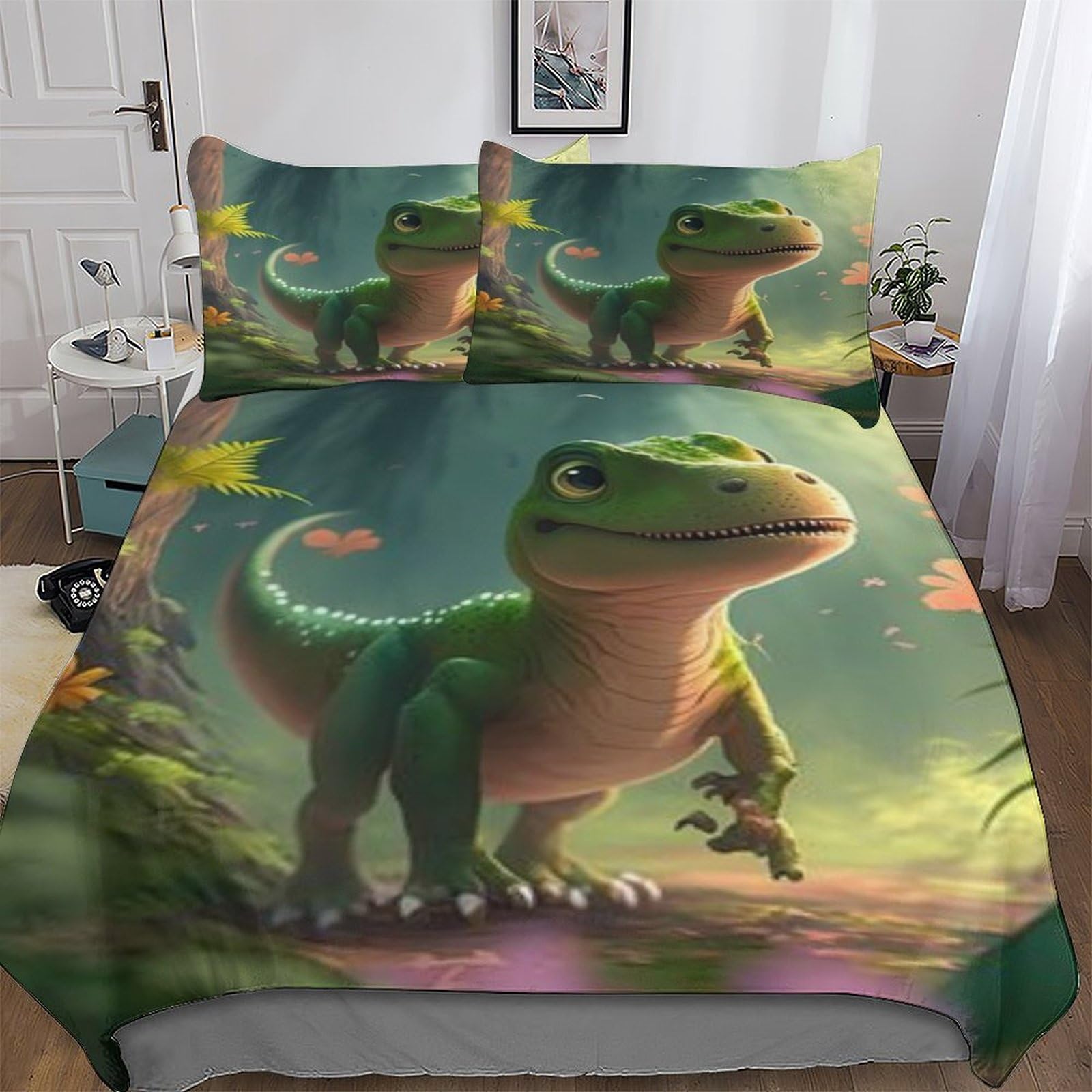 Dinosaure housse de couette 3 pièces parure de lit douce pour des nuits magiques en famille