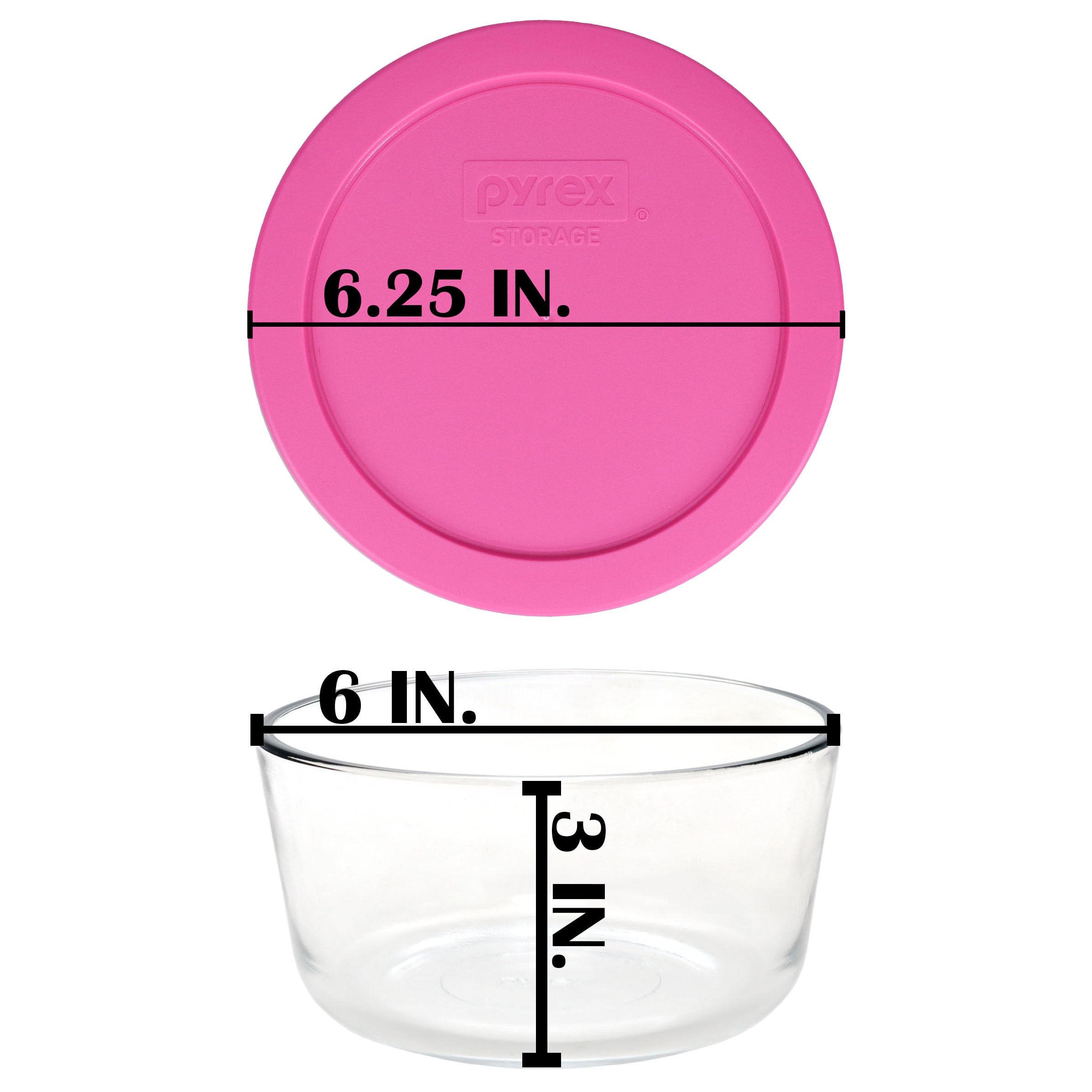 Pyrex 7201 - Cuencos de vidrio para 4 tazas y tapas de repuesto para almacenamiento de alimentos 7201 unidades, color rosa baya (paquete de 4) - Fabricado en Estados Unidos
