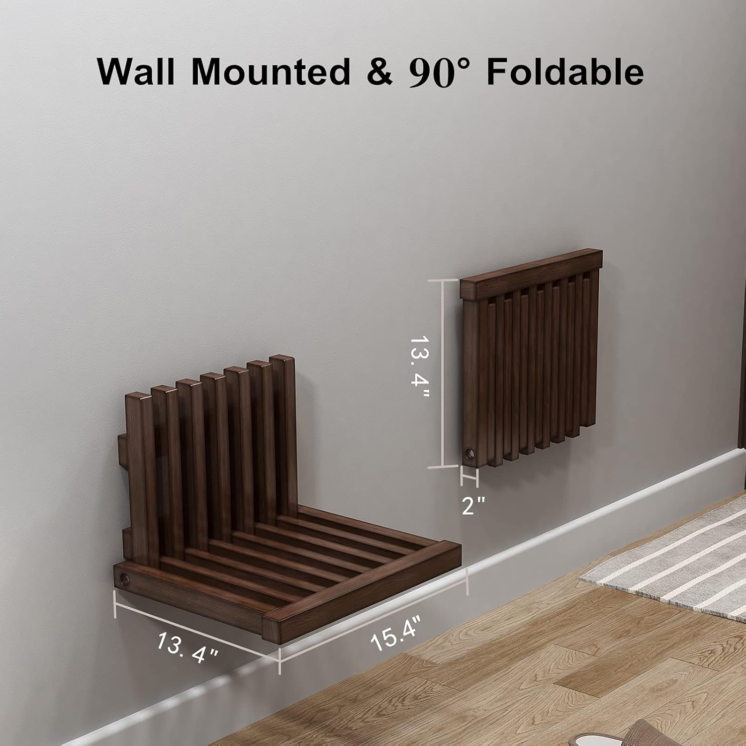 KASLANDI Wall Mounted Entryway Stool Bench, Folding Shower Seat Bench, Wood Spa Bath Seat Rest 280 LBS, Foldable Bathroom Shower Chair, Foldaway Safety Shower Seating, 15x13x11 inches, Walnut Brown : Health & Household