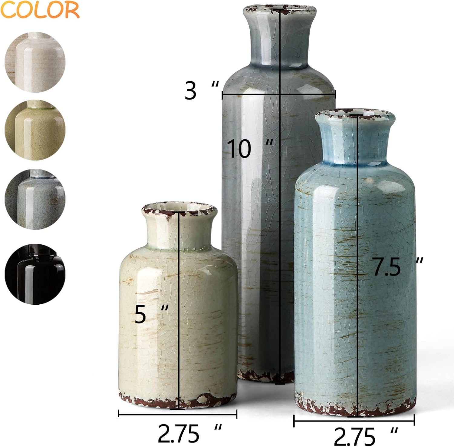 CwlwGO- Ceramic Vase Set of 3, Small Flower Vases for Home Decoration, Modern Farmhouse Decor, Living Room Kitchen Table Centerpieces, Shelf, Mantel, Fireplace and Entrance Decorations-Multicolor. - Image 2