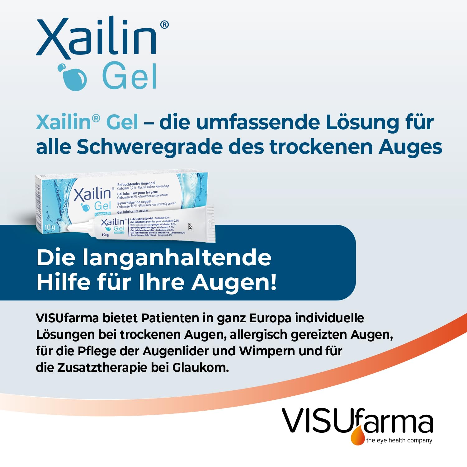 Xailin Gel – Gel hidratante para ojos | Alivio de ojos secos | 10 g | De larga duración, amigable con lentes de contacto, sin conservantes, dosificación sencilla