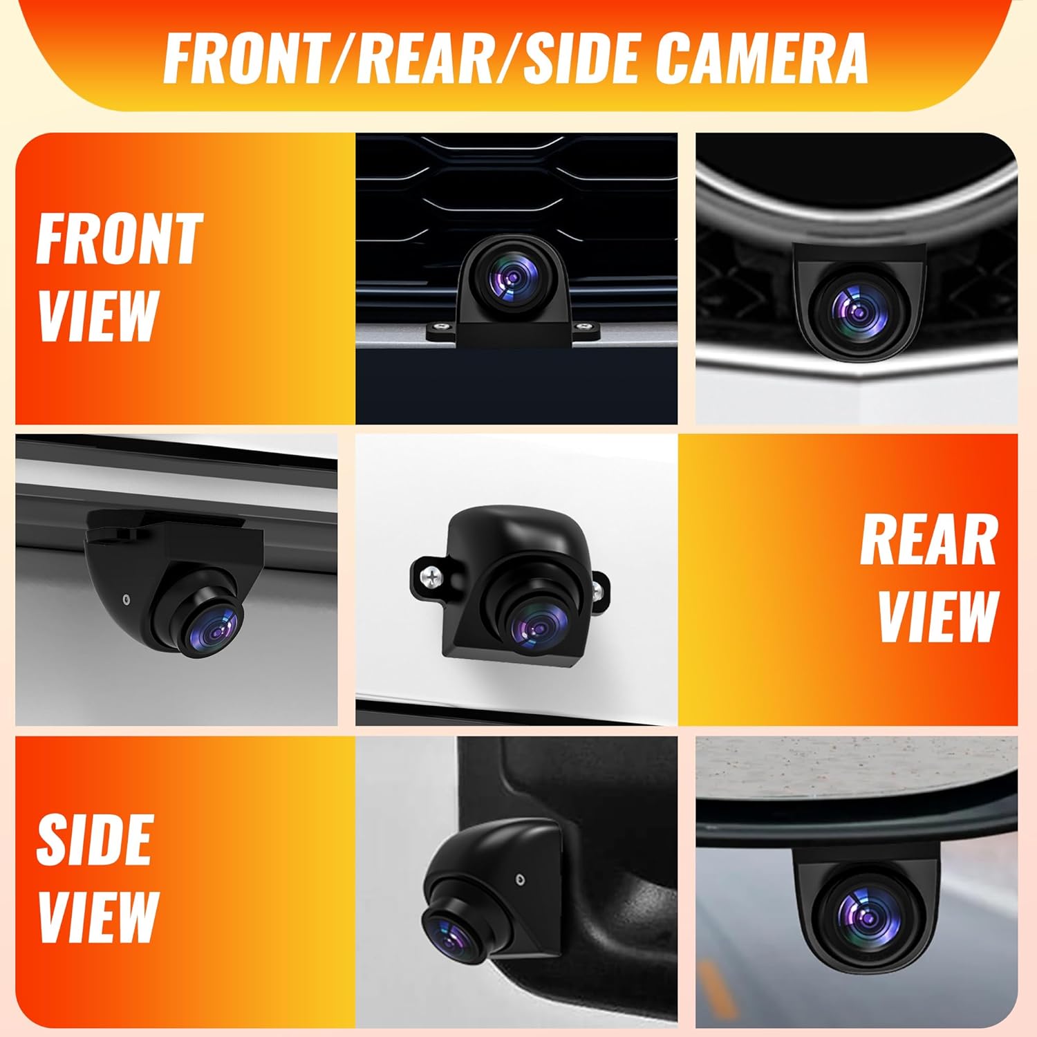 AHD 1080P Universal Backup Camera - 360° Rotatable Lens & Parking Sensor,IP69K Waterproof with Night Vision & 170° Wide View Parking Camera for Front Rear Side Blind Spot of Trucks, Cars, SUVs