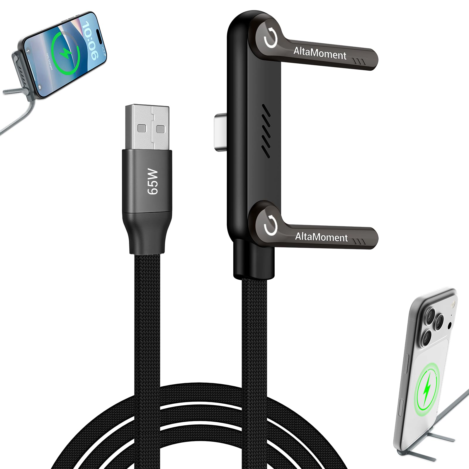 Photo 1 of [MISSING PARTS] Invisible Holder Charger Cable, 240W PD Fast Charging Cable for Desk, USB-C to USB-C & USB to Light-ning Cable 4.9 FT with 360° Adjustable Metal Stand, 2 in 1 Holder Charger for Gaming, Office, Home