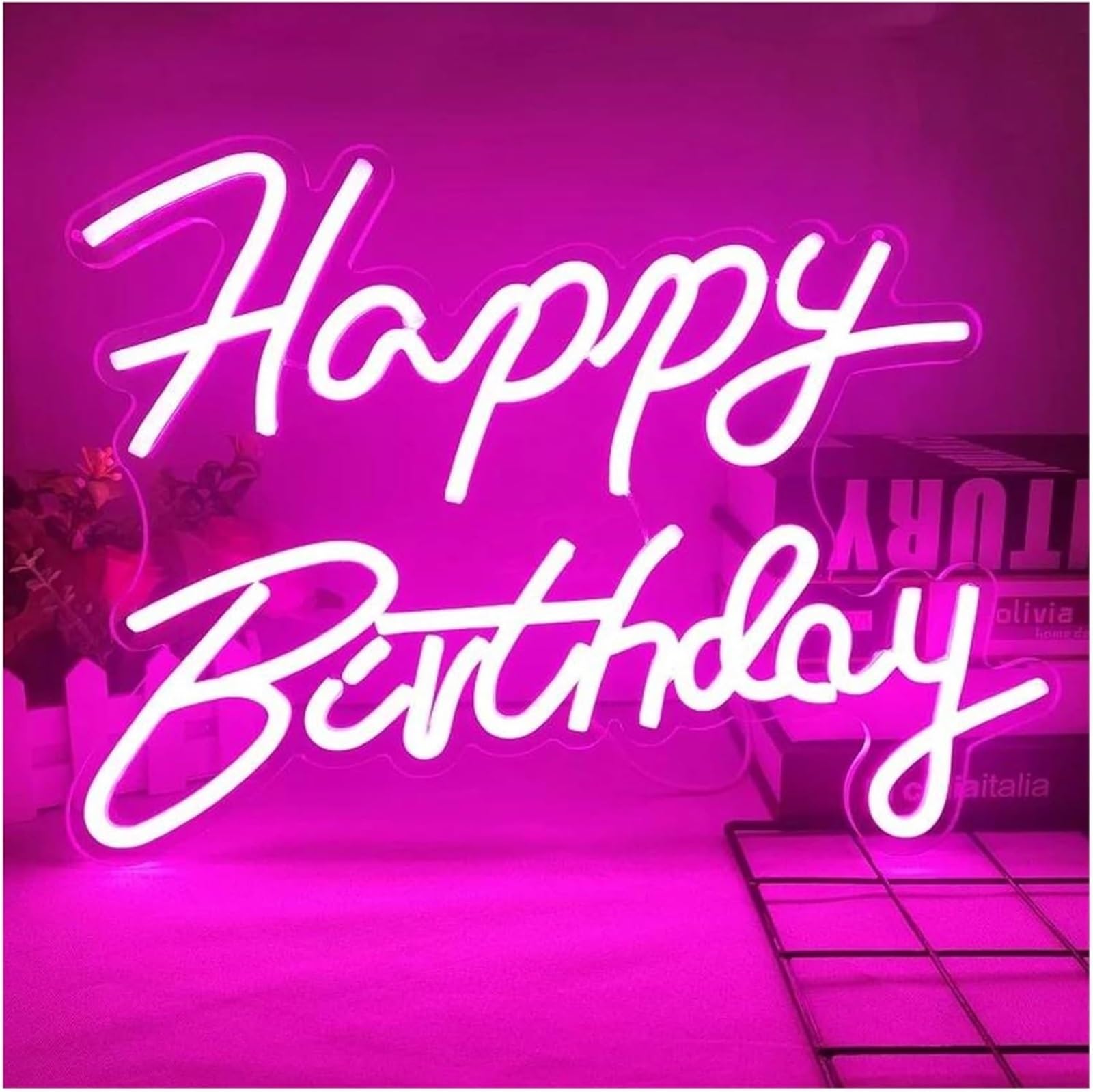 Zynther Neon lamp Colorful Letters Indoor Lighting Neon Sign Happy Birthday Party Decoration(Pink)