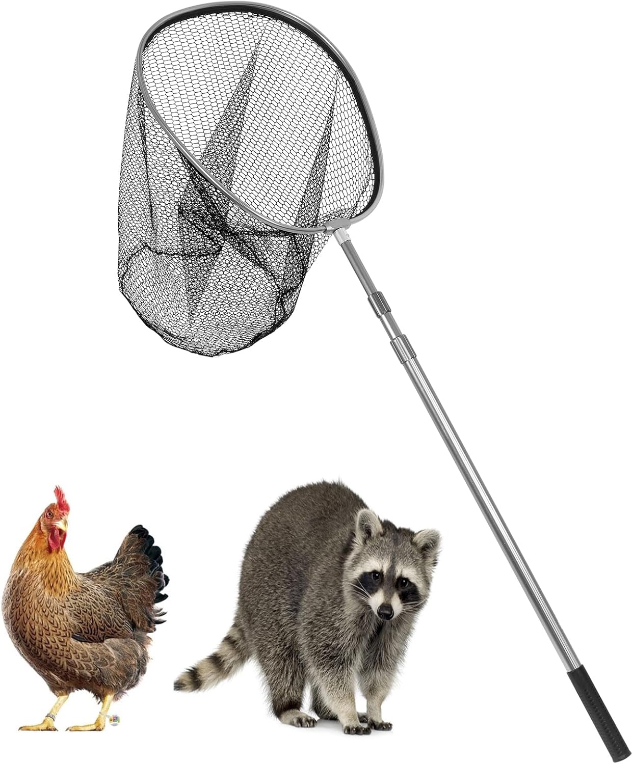 Fory Catch Net Small Animal Control Catcher with Telescopic Handle for Chicken Duck, Goose, Fish, Cat, Bird, Pigeon and Others - 37.4''-93.3'' Handle with 19.68" Net Opening