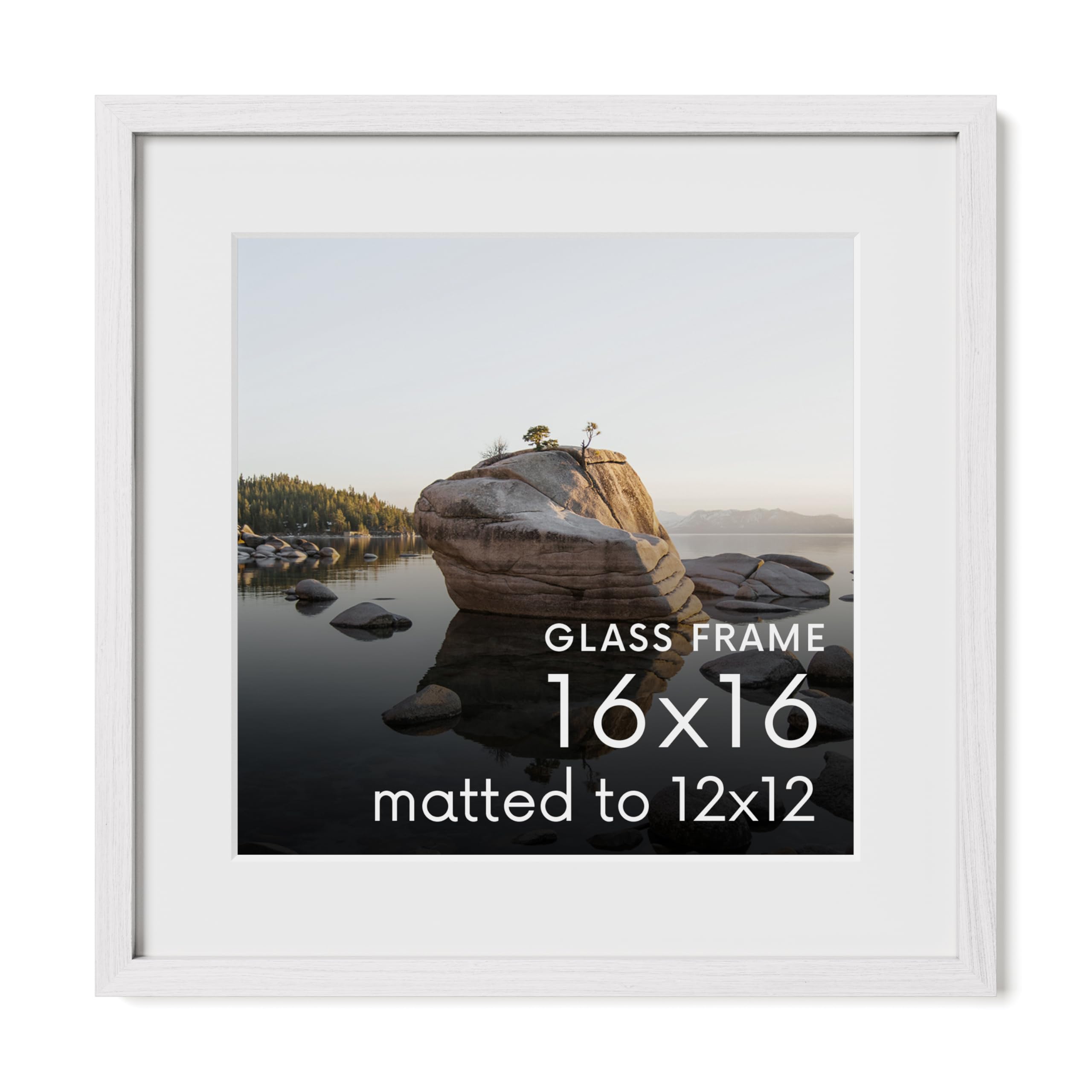 Haus and Hues 16x16 Picture Frame with Real Glass & White American Oak Matted to 12x12 - Oak 16x16 Frame With Mat - Includes Vertical & Horizontal Hang - Ideal for Home, Room, Office (16x16 in, White)