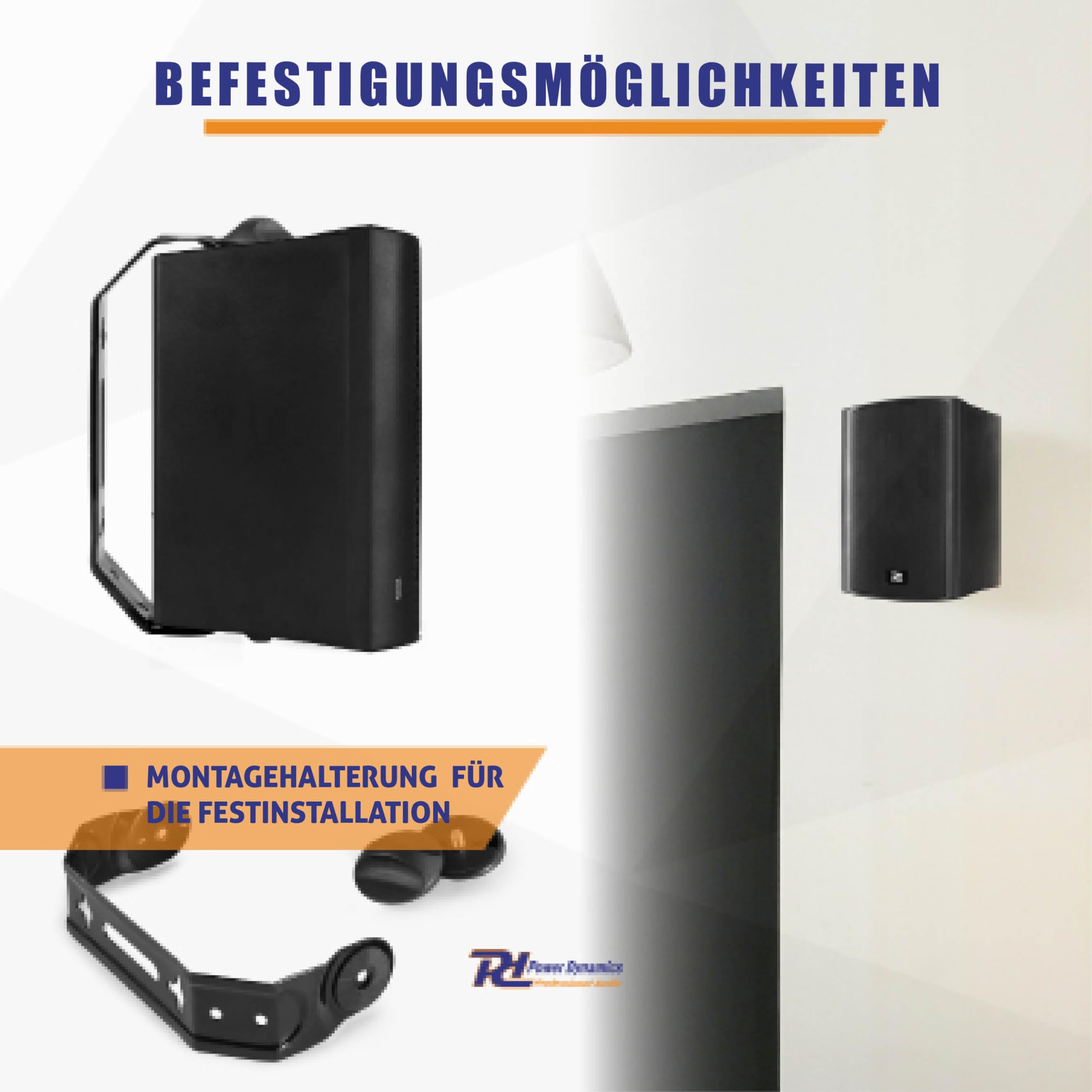 Power Dynamics ODS50B - Lautsprecher Boxen - 2er Set - 100 Watt - 2-Wege Wandlautsprecher für die Festmontage an Wand und Decke - Boxen Set für Zuhause, Gastro, Bars, inkl Montagebügel - Schwarz