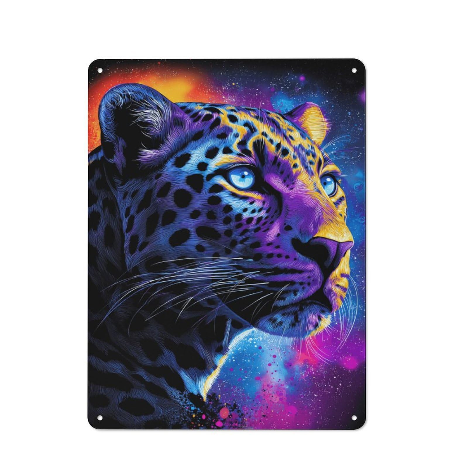 Junmoney Neon Leopard Cosmic Artwork Metal Wall Sign 40X30cm Featuring For Home Bar Wall, New Home Wall Decor For Hosts Who Enjoy Retro Interiors