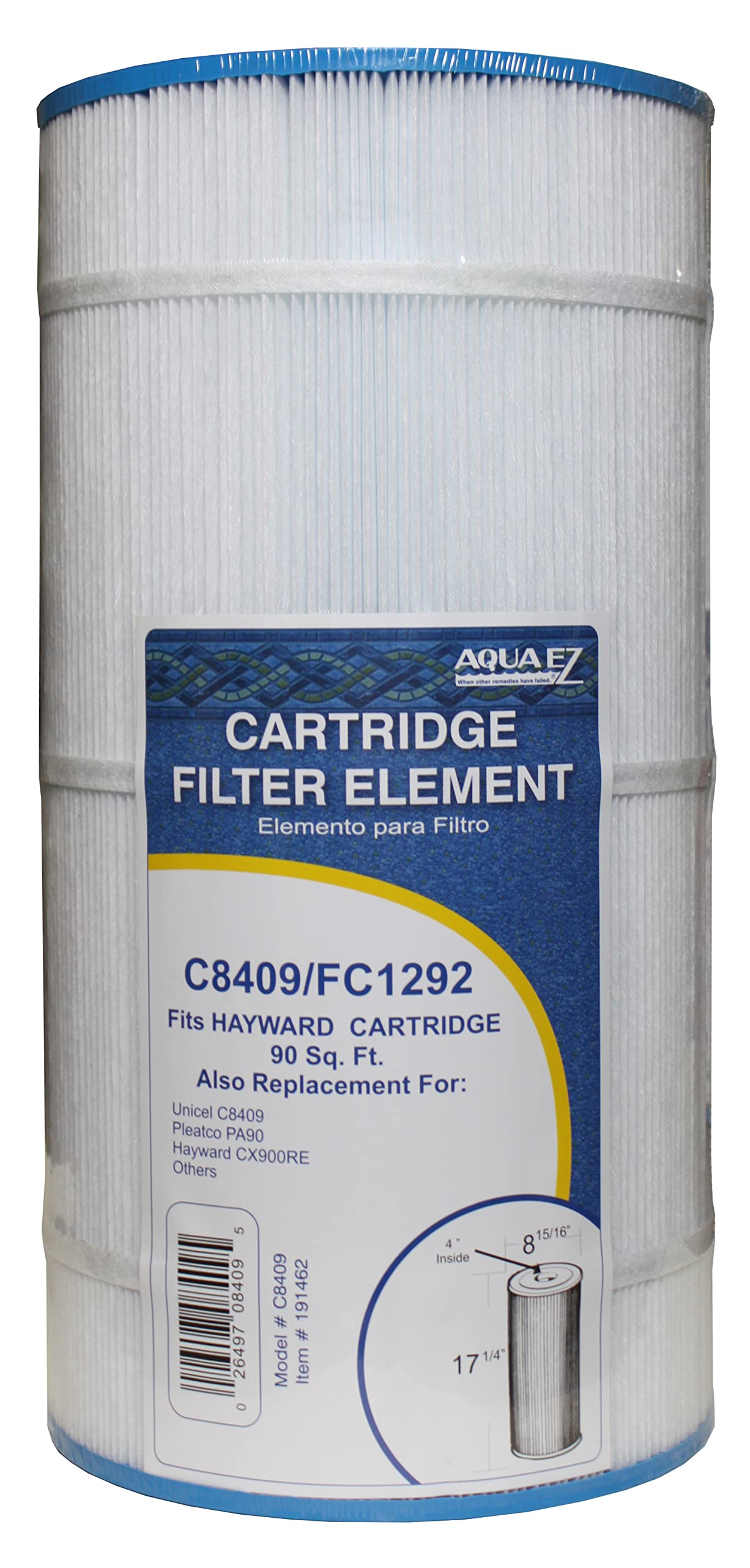 Aqua EZ 90 Sq. Ft. Pool Cartridge Filter Model #: C8409 Fits Unicel C8409, Pleatco Pa90, Hayward Cx900re