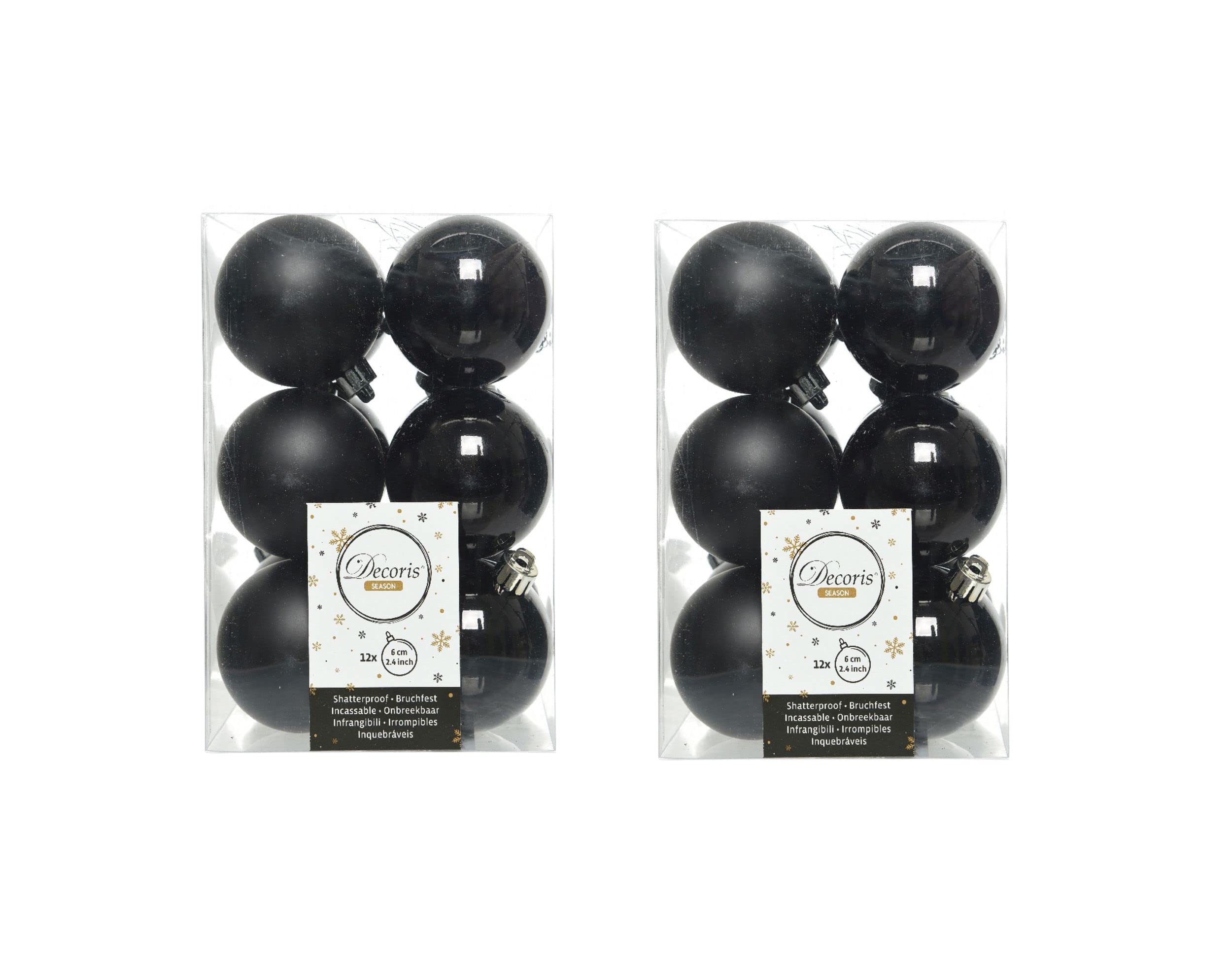 12 Black Shatterproof Baubles - Black / 2