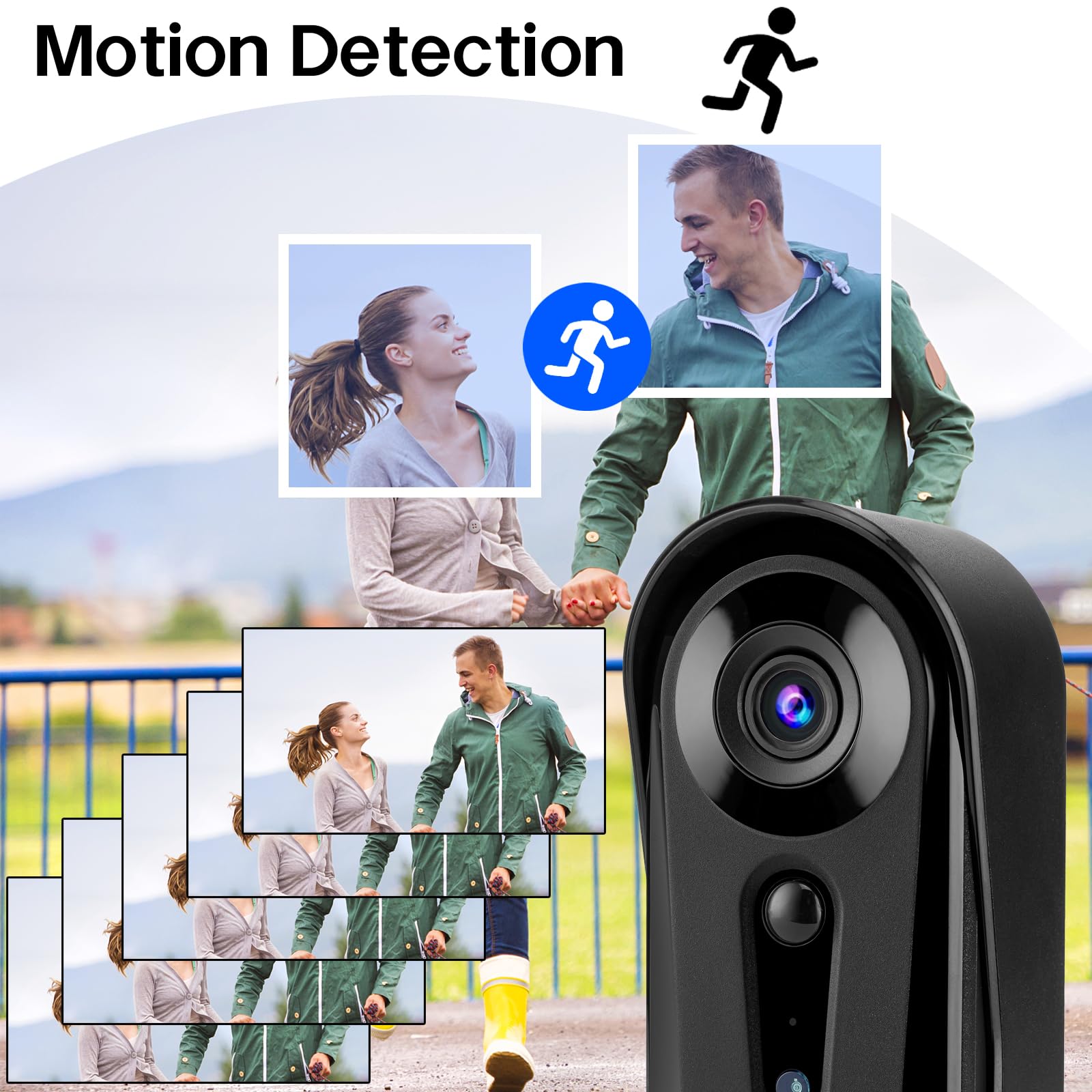 Sonnette vidéo sans fil avec détection IA – Vision nocturne, alertes de mouvement PIR, carillon intégré, IP65 résistant aux intempéries, stockage dans le nuage