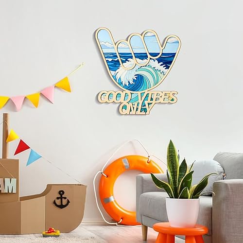 Miniatura 5 de Bnesi Decoración hawaiana de madera, letrero de mano de surfista, decoración de pared de tabla de surf, decoración de pared para habitación de