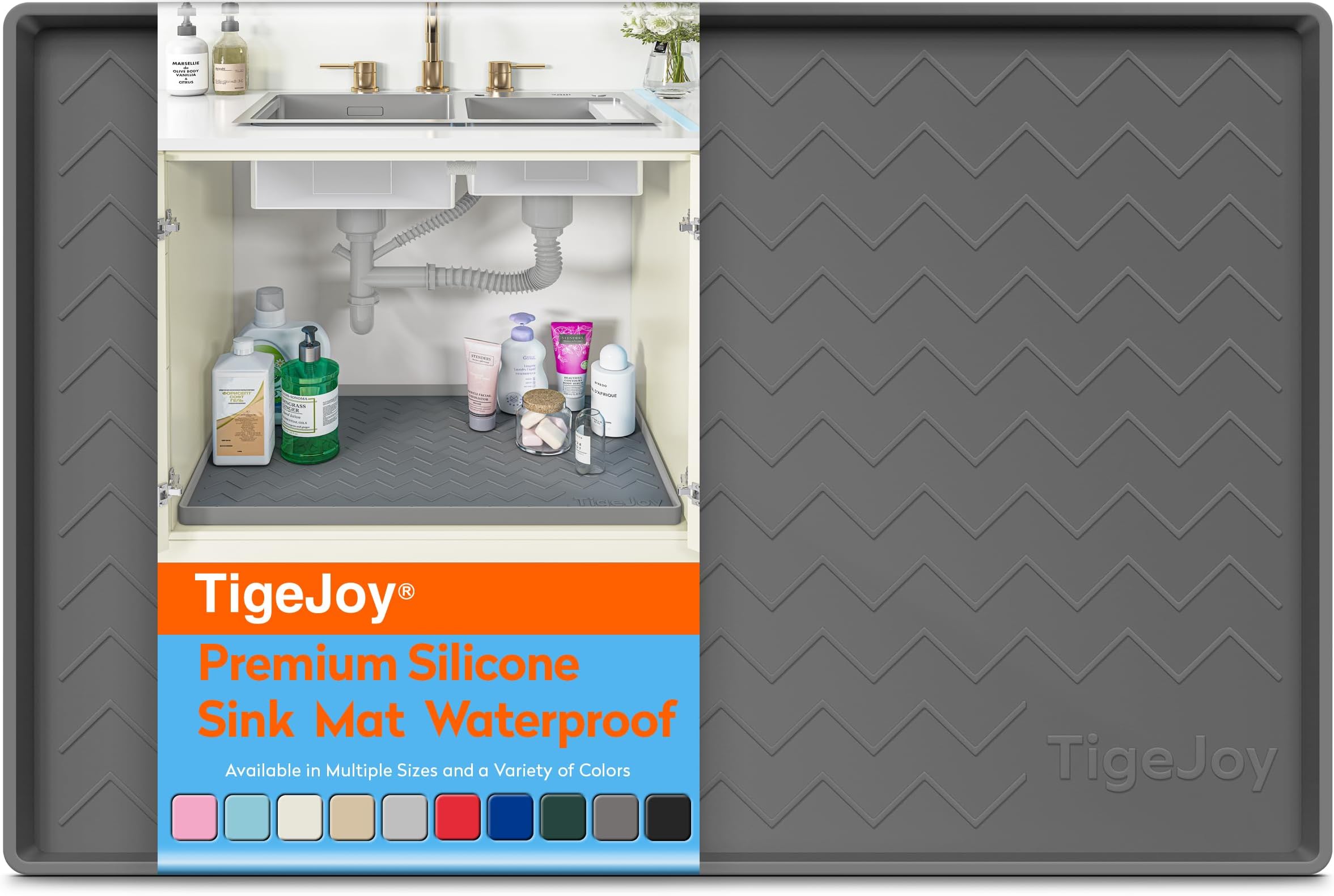 TigeJoyUnder Sink Mat 19" x 19"- Waterproof Silicone Shelf Protector for Kitchen and Bathroom Cabinets, Under Sink Drip Tray Organizer, Mat for Kitchen Cabinet Organizers and Storage