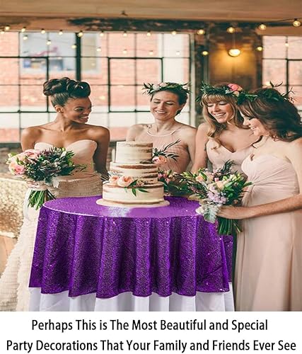 Miniatura 2 de ShinyBeauty Mantel de lentejuelas redondo brillante de 48 pulgadas, mantel de mesa con purpurina, mantel de boda de lentejuelas (48 pulgadas, morado)