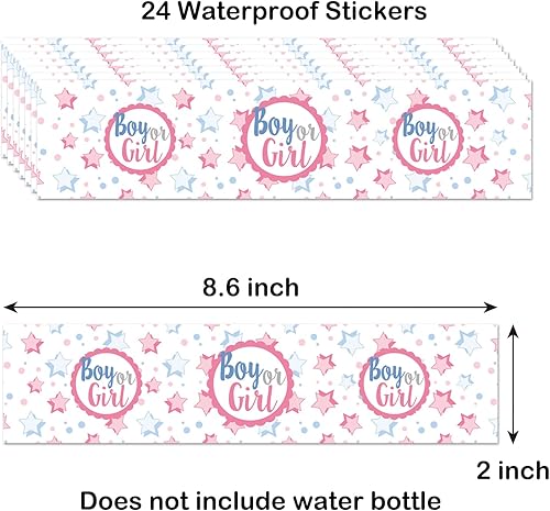 Miniatura 3 de Etiquetas de botella de agua para fiesta de baby shower, 24 etiquetas de botella de agua para revelar el género, calcomanías impermeables para