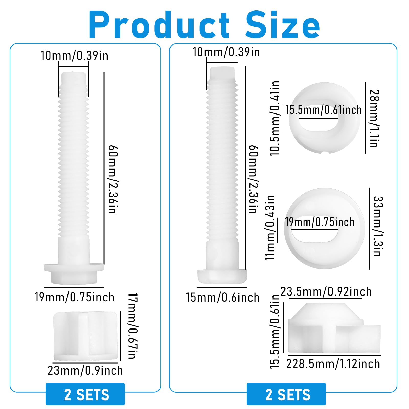 4 Set Toilet Seat Screws Bolts Replacement Kit Replacement Toilet Seat Hinge Bolt Screws with Nuts Washers Universal White Plastic Toilet Seat Screws Toilet Seat Repairing Fixing Accessories - Image 2