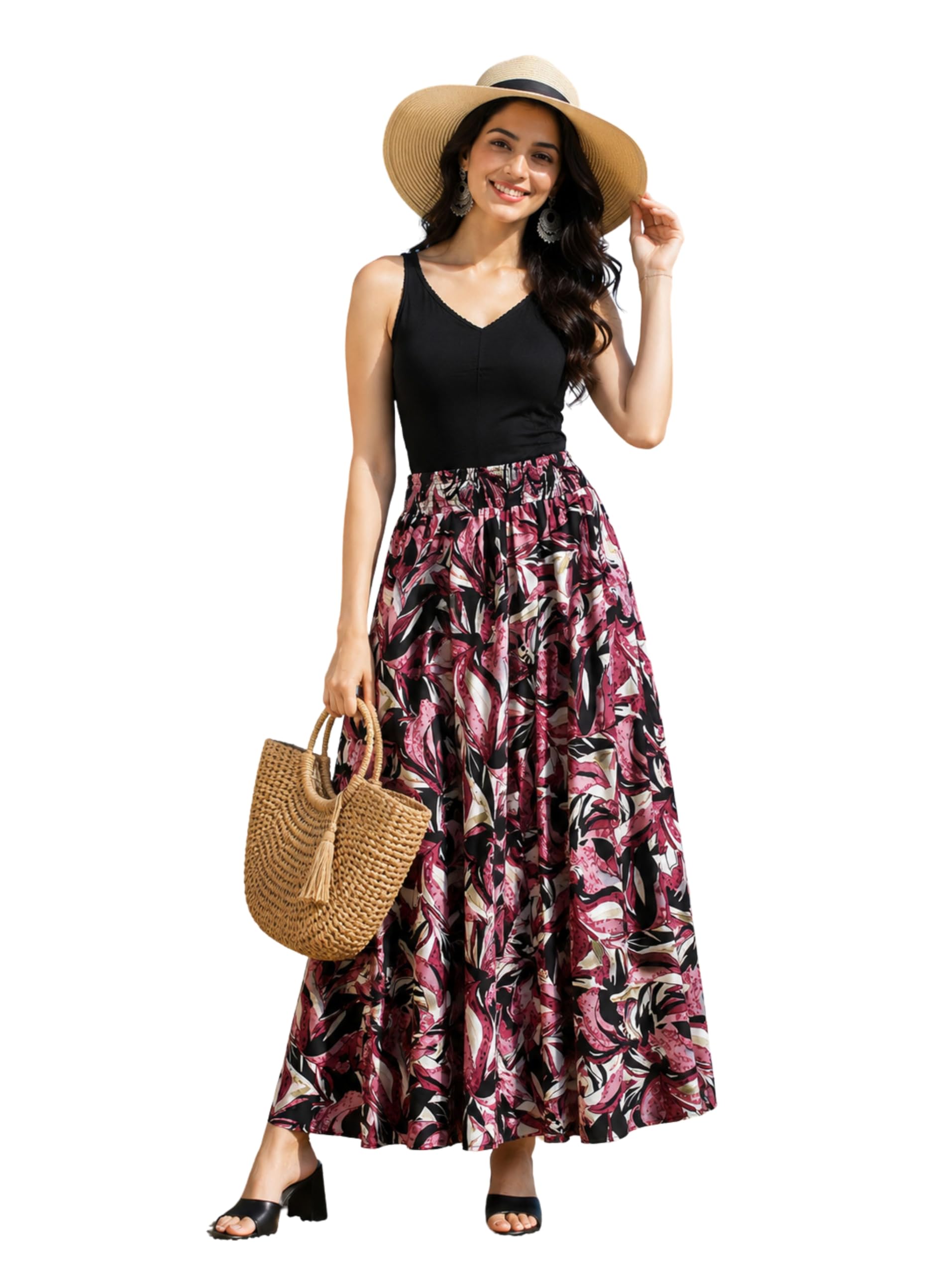 divyabhumi Divyanhumi Printed Flared Palazzo Skirt, Tropical Leaf Print, Elastic Waist, Beach Wear-picture-28