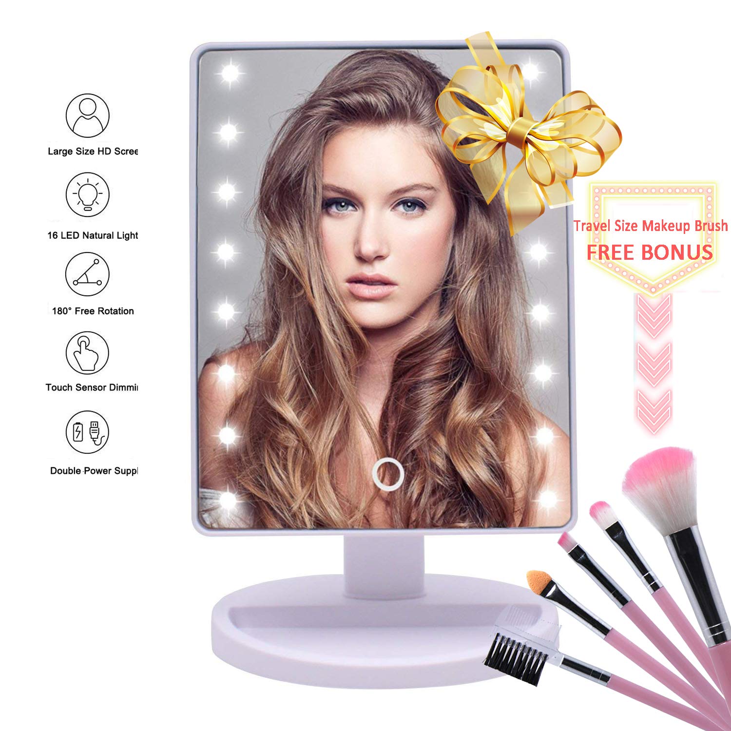 Lighted Makeup Mirror,Natural Daylight Makeup Vanity Mirror with 16 LED lights