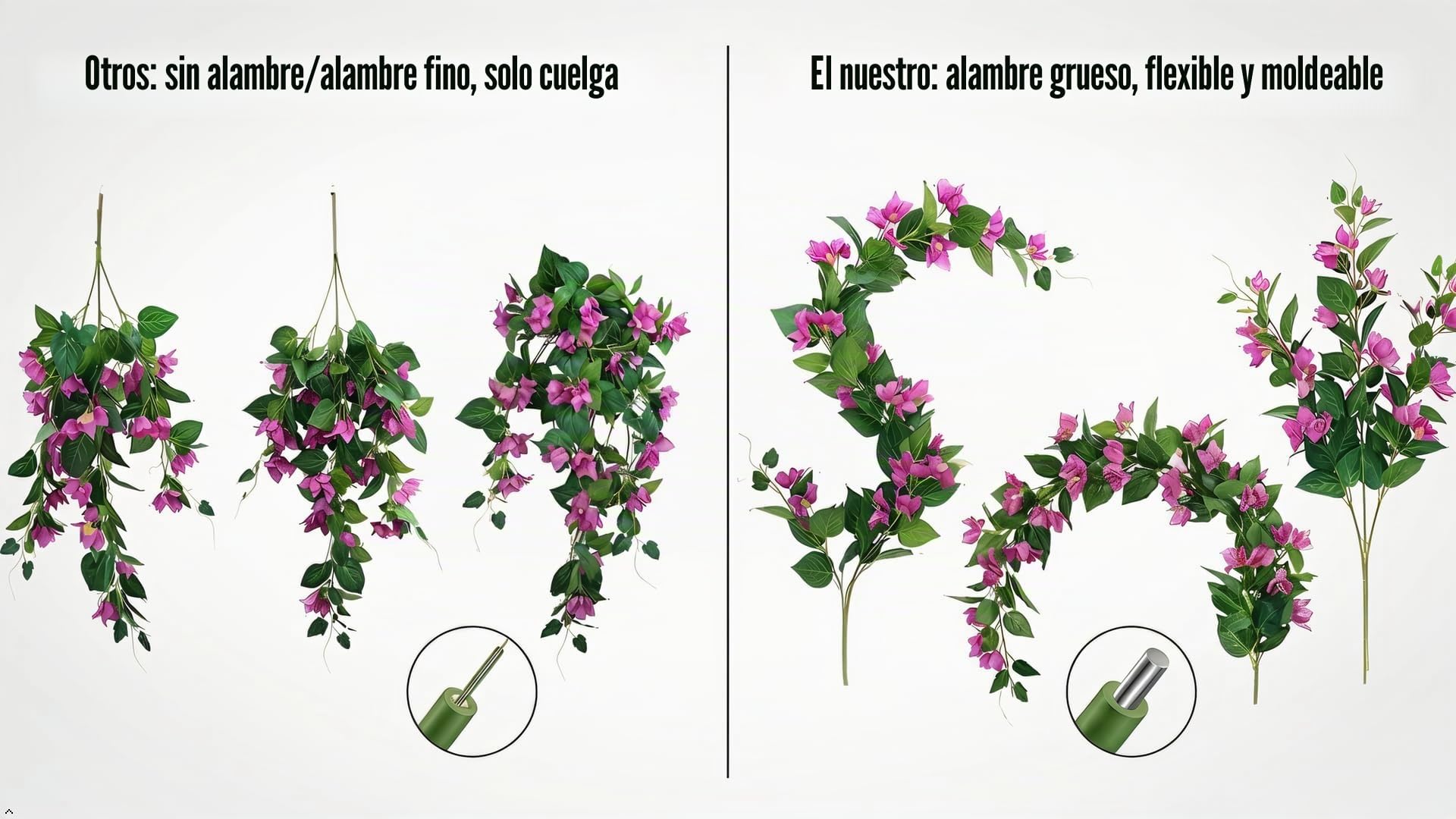 Planta de Vid de buganvilla de Seda, Flores Artificiales en Cascada de 34 Pulgadas, 2 Unidades (Magenta)