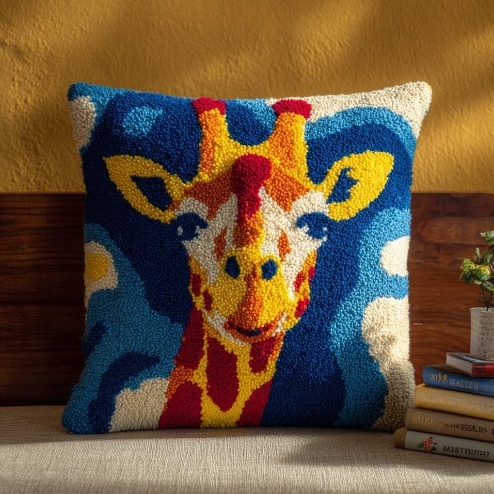 AxiangziK Latch Hook Pillow Kit 17x17in,Cartoon Giraffe