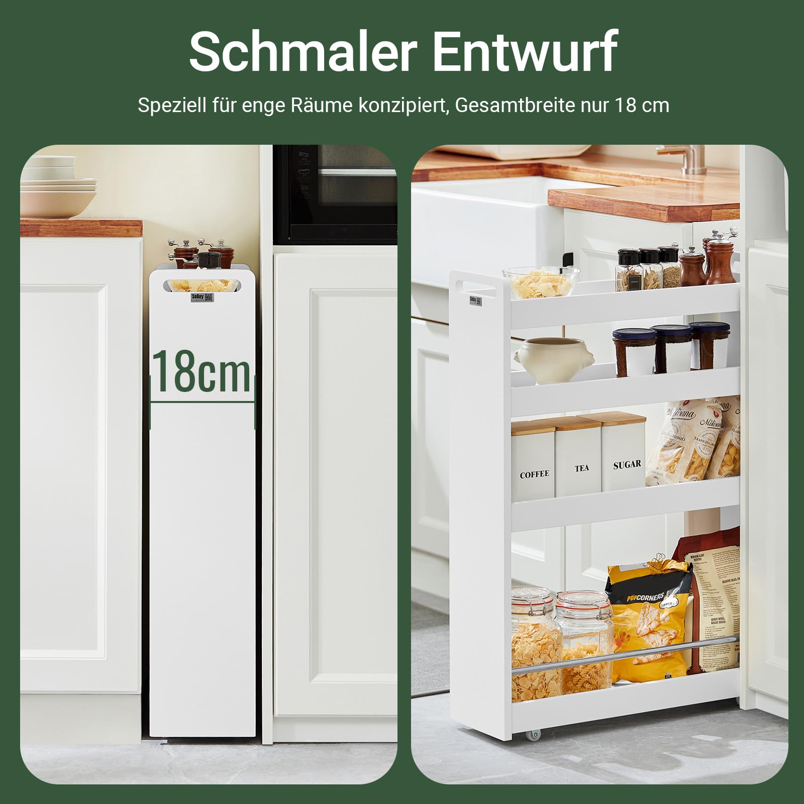SoBuy Nischenregal 18 cm schmal, ausziehbar, 4 Ebenen & Rollen, 60x82x18cm