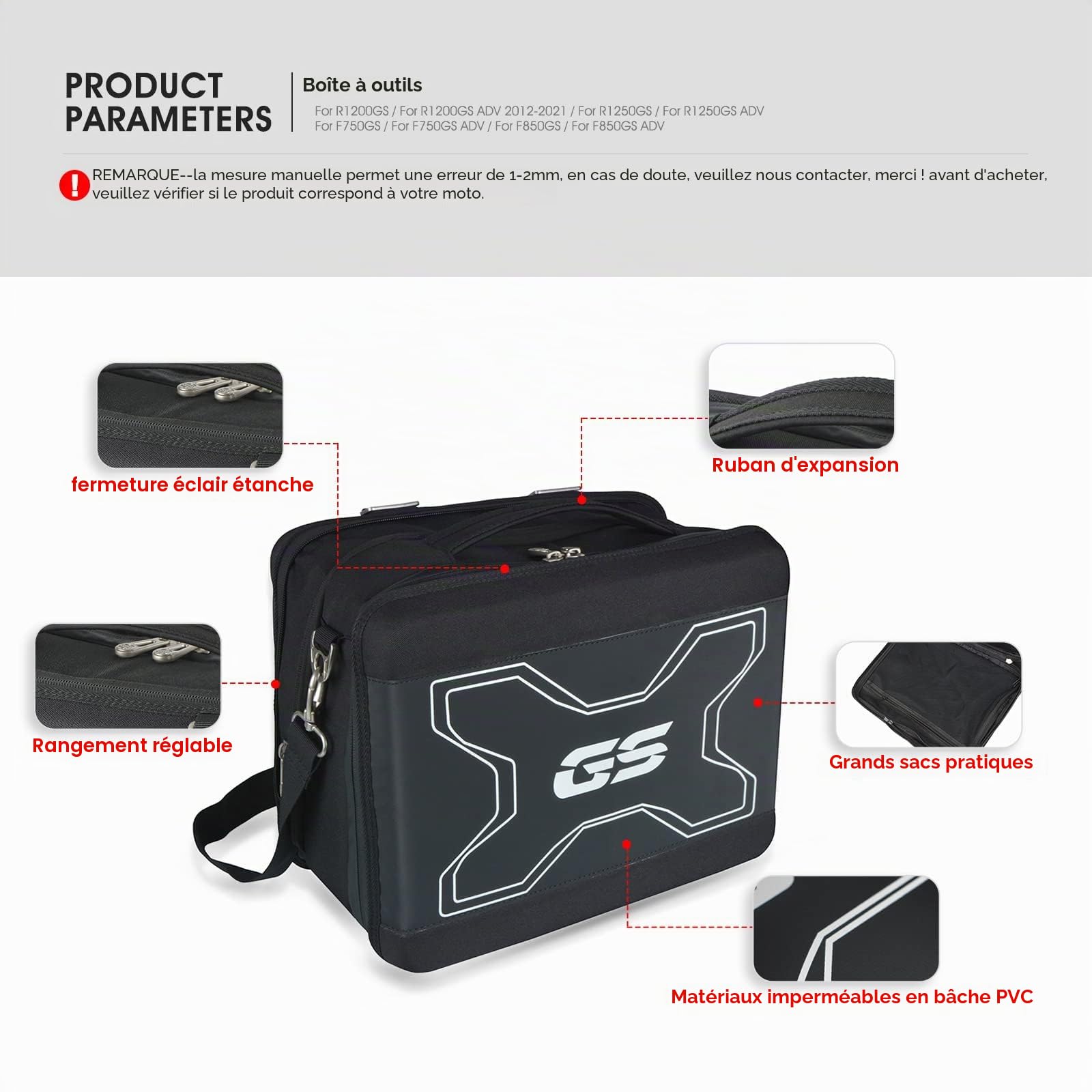 Universel Moto Bagage d'aventure Sacs Intérieur Imperméable pour R1200GS R1250GS R 1200 GS/R 1250 GS/Adventure F 750 GS/F 850 GS/Adventure-Noir