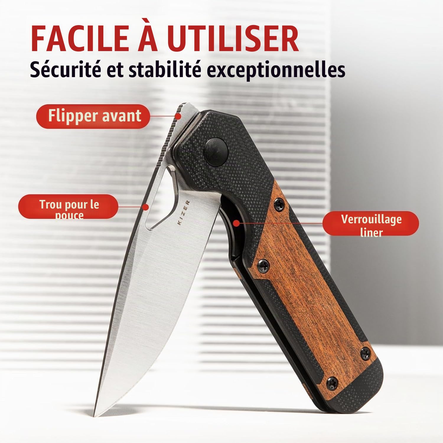 Kizer Couteau Pliant EDC Mini Militaw, Lame Nitro-V 2.82" Manche G10/Mkuruti, Clip Poche, Cadeau Camping, V3634SA4