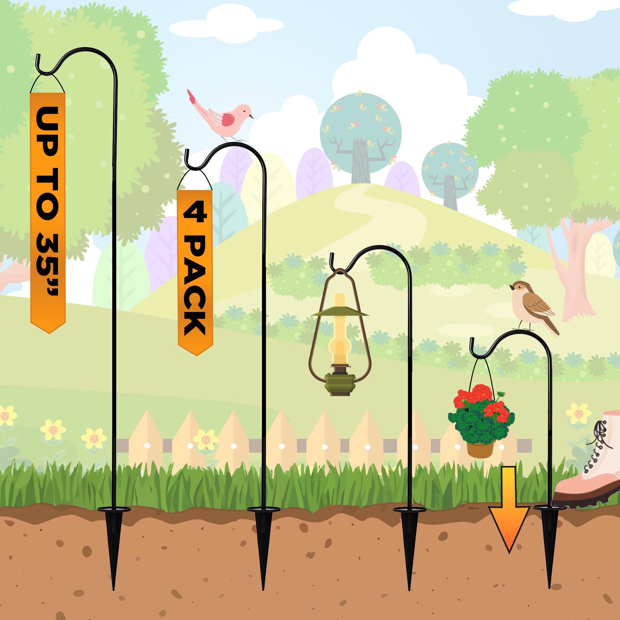 Amazon.com: Shepherds Hooks for Outdoor - Set of 4 Adjustable Garden Poles  for Bird Feeders, Solar Lanterns, Wind Chimes, Hanging Plants - Shepards  Hooks, Ground Stakes For Perfect Outdoor Landscape Decorations :