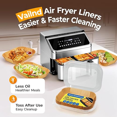Miniatura 6 de Vailnd 125 forros desechables de papel pergamino para freidora de aire de canasta doble, rectangular de 8 x 5.5 pulgadas para freidora de aire de 2