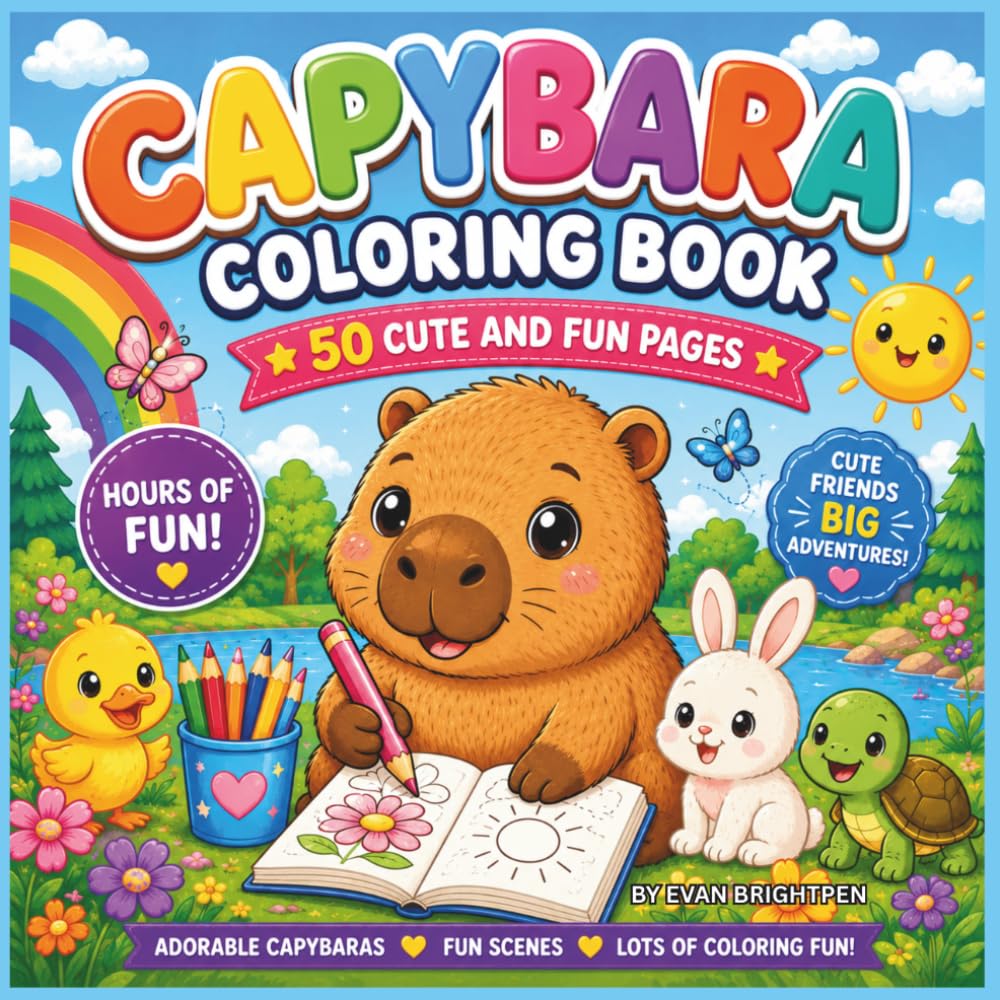CAPYBARA COLORING BOOK: 50 CUTE AND FUN PAGES