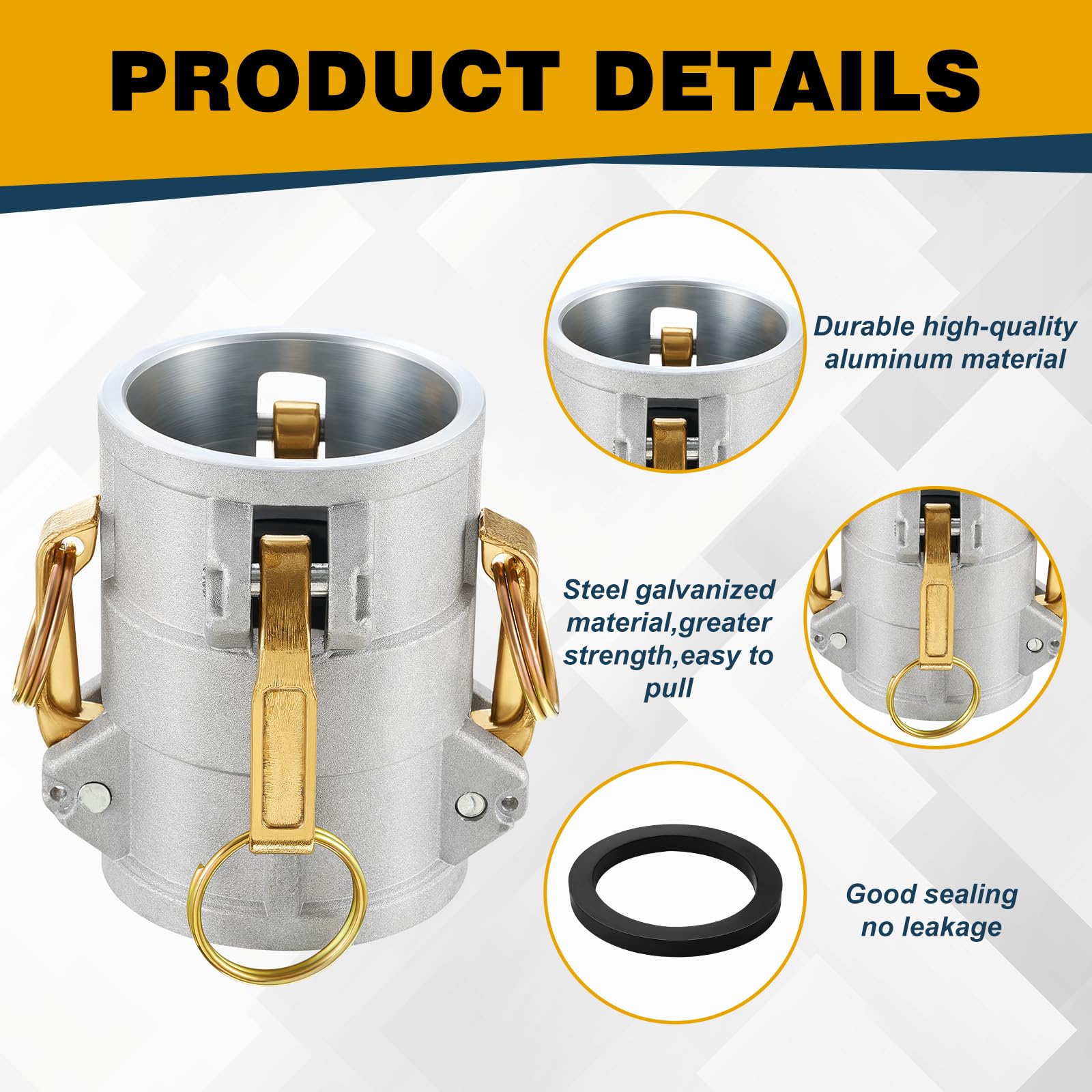 Wonderjune Manguera de leva y ranura de aluminio tipo DD de 2 pulgadas Camlock hembra de 2 pulgadas x 2 pulgadas hembra Camlock de aluminio para aceite hidráulico, refrigeración, aceite, agua, 225 PSI