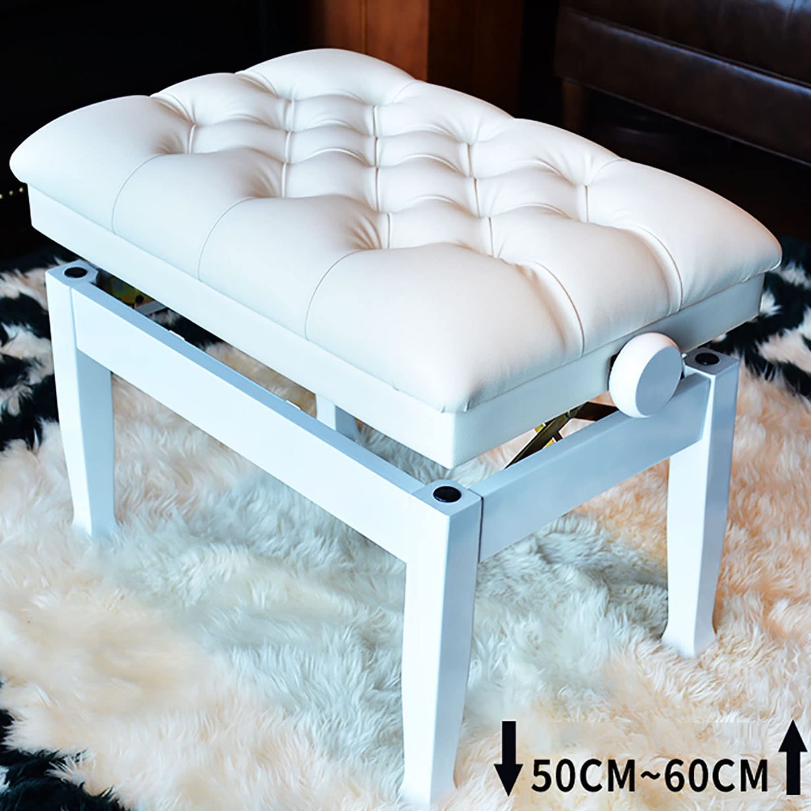 Panca per pianoforte con altezza regolabile, colore bianco