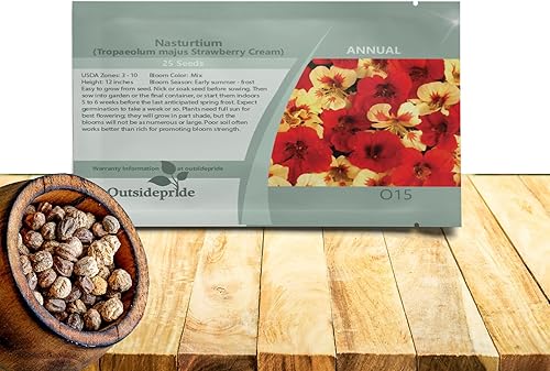 Miniatura 1 de Outsidepride Tropaeolum Nasturtium Fresa Crema Semilla de Flor de Jardín - 50 Semillas