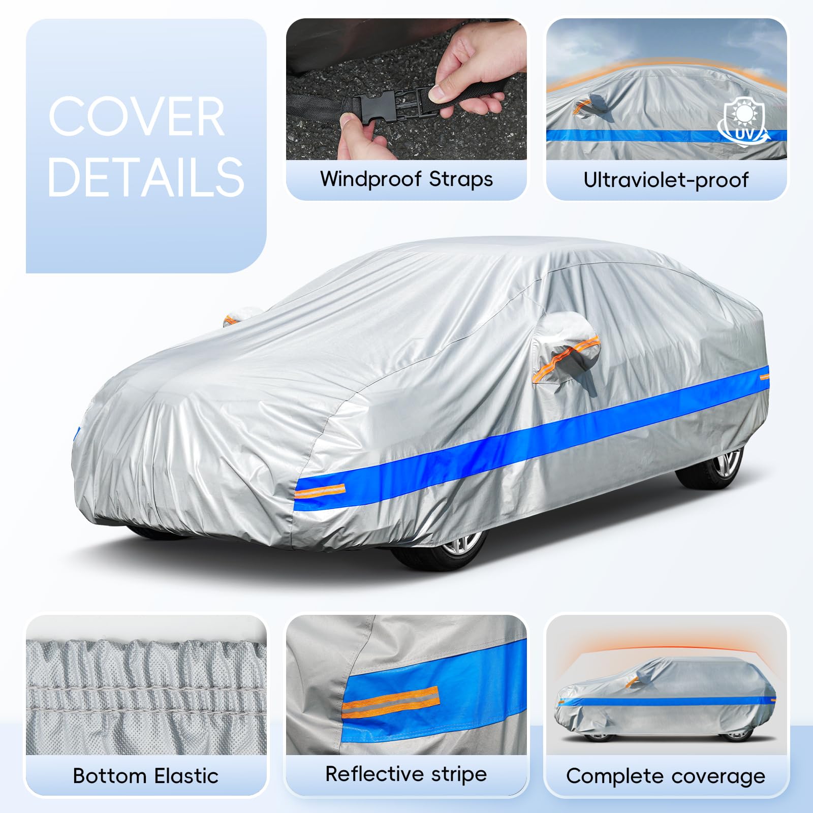 Telo Copriauto da Esterno, Holthly 10 Strati Telo Copri Auto Felpato 100% Impermeabile, Copertura Auto Antipolvere Antigraffio AntiSole, adatta per Berlina Mercedes ClA, BMW 2 Series ecc. 3L