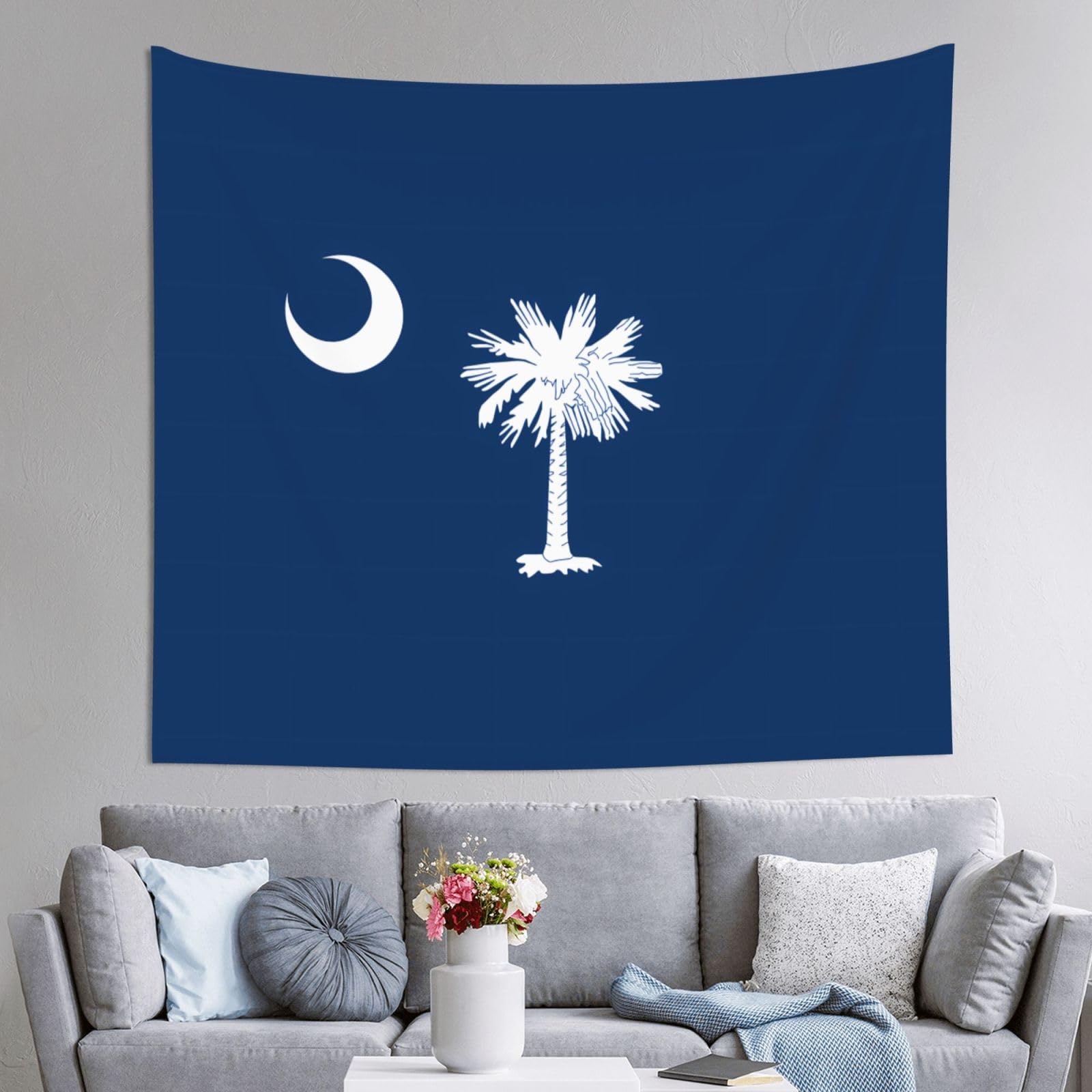 HLSBSSL 60x51in South Carolina Flag Printed Tapestry Tablecloth for Dormitory and Picnic Rooms - Multifunctional Fabric Hanging