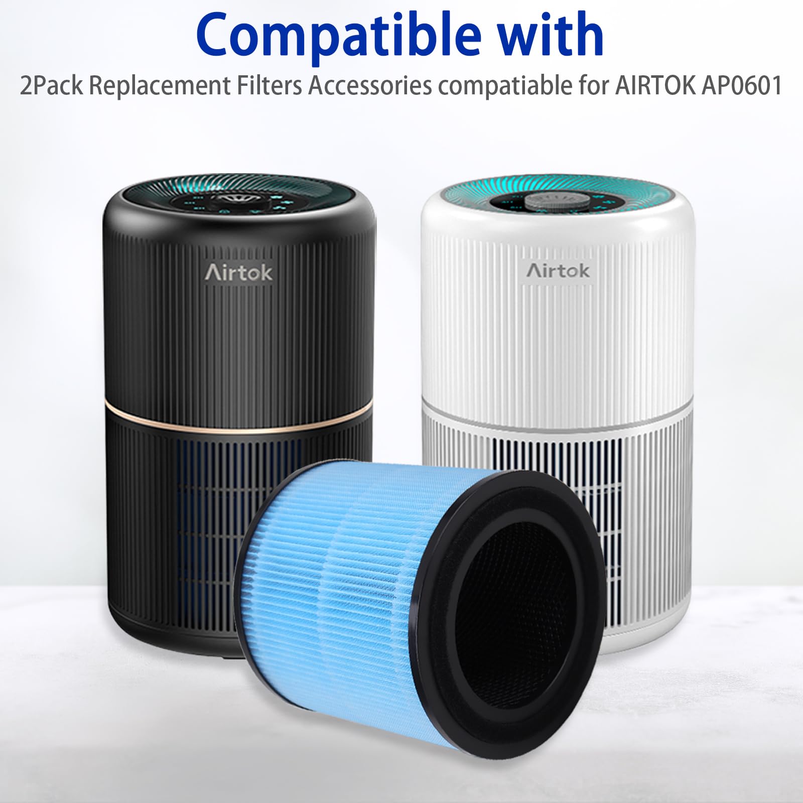AP0601 Filtro di Ricambio compatibile con Airtok Purificatore d'aria, sistema di filtraggio a 4 stadi H13 True HEPA di ricambio, 2 Pezzi