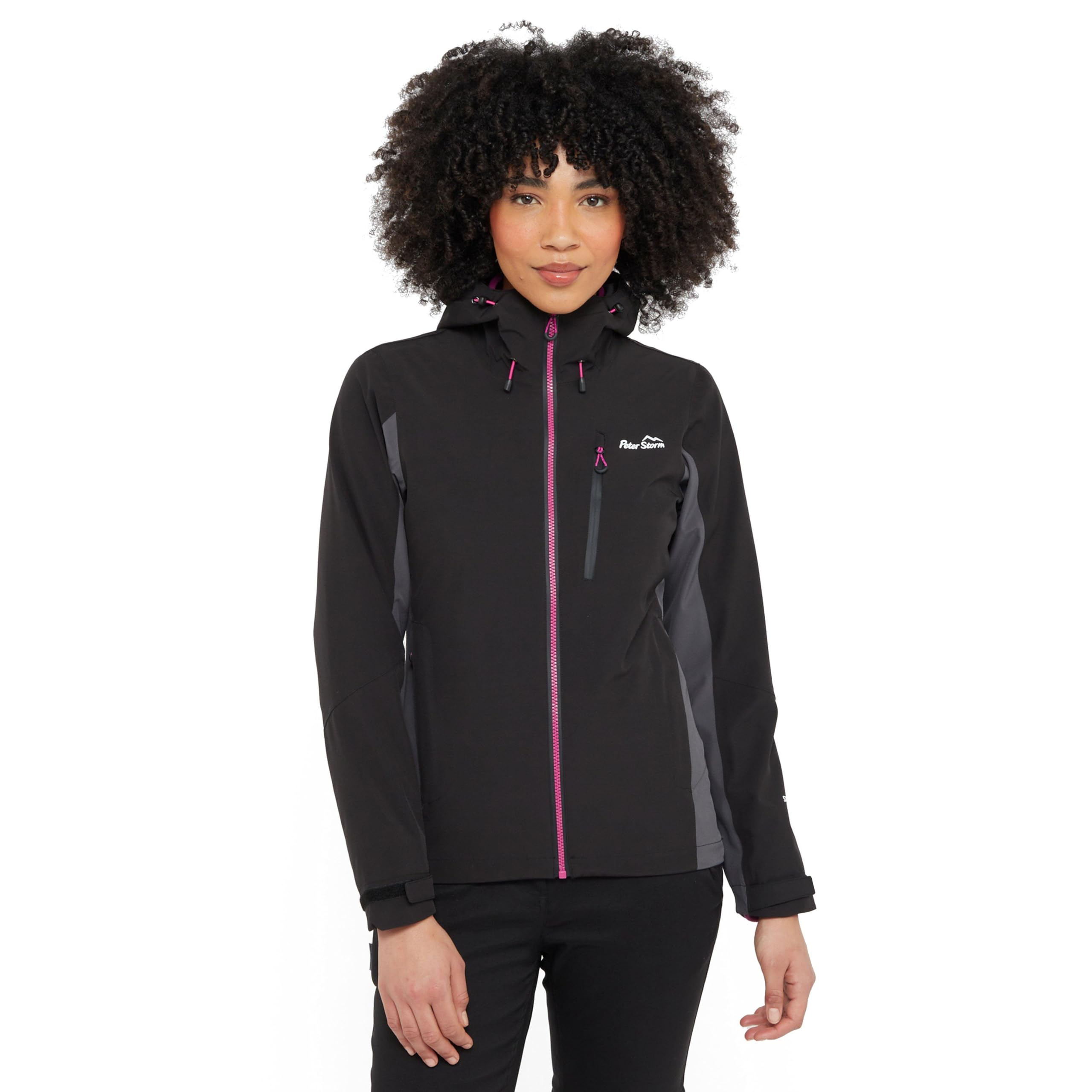 Peter Storm Women's Black Malham Stretch Waterproof Jacket With Adjustable Peaked Hood & 3 Zipped Pockets, Lined & Breathable Raincoat (Uk, Numeric, 14, Regular, Regular, )
