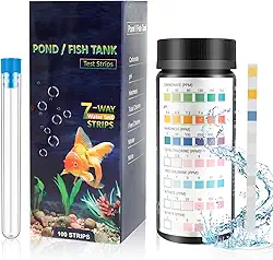 100 tiras de teste de aquário, kit de teste de aquário 7 em 1 com tubo de ensaio, tiras de teste de água de aquário de precisão rápida para dureza de pH da raiz de carbonato, nitrato de cloro