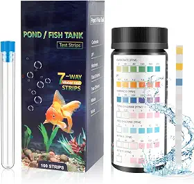 100 tiras de teste de aquário, kit de teste de aquário 7 em 1 com tubo de ensaio, tiras de teste de água de aquário de precisão rápida para dureza de pH da raiz de carbonato, nitrato de cloro