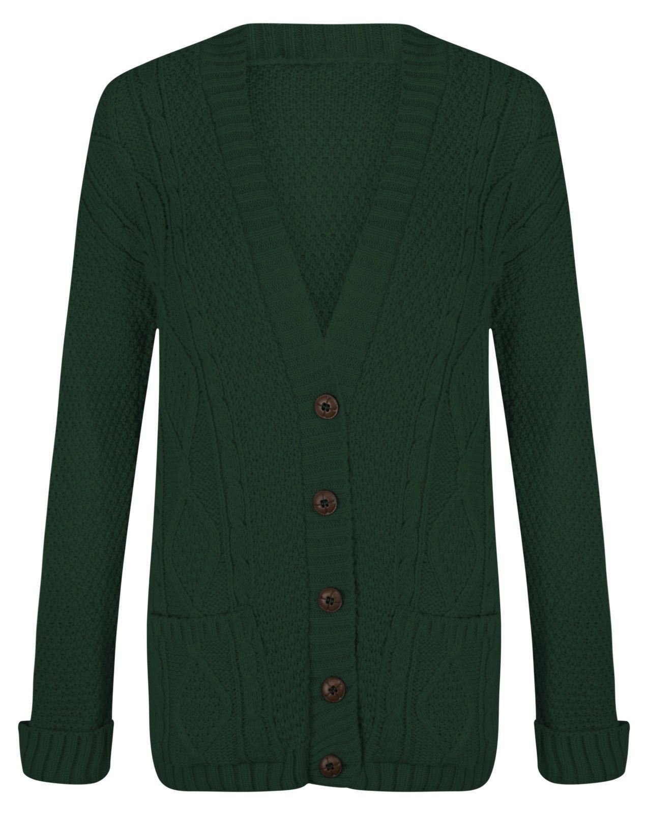 Hamishkane Women's Green Hamishkane® Winter Chunky Cardigans For Uk, Warm Long Sleeve Jumpers, V-Neck Long Cardigan With Buttons Casual And Daily Knitwear Cardigans