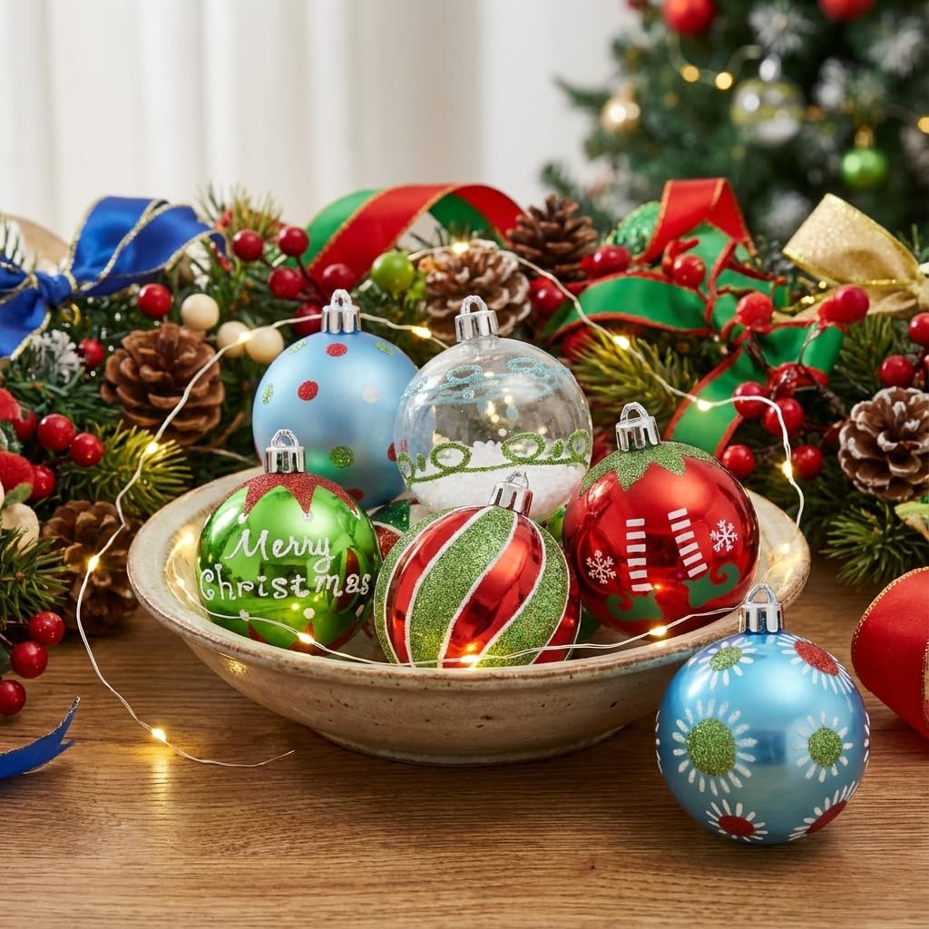 Valery Madelyn Lot de 9 boules de Noël incassables en forme d'elfe rouge vert blanc de 6 cm pour décoration de fête de Noël