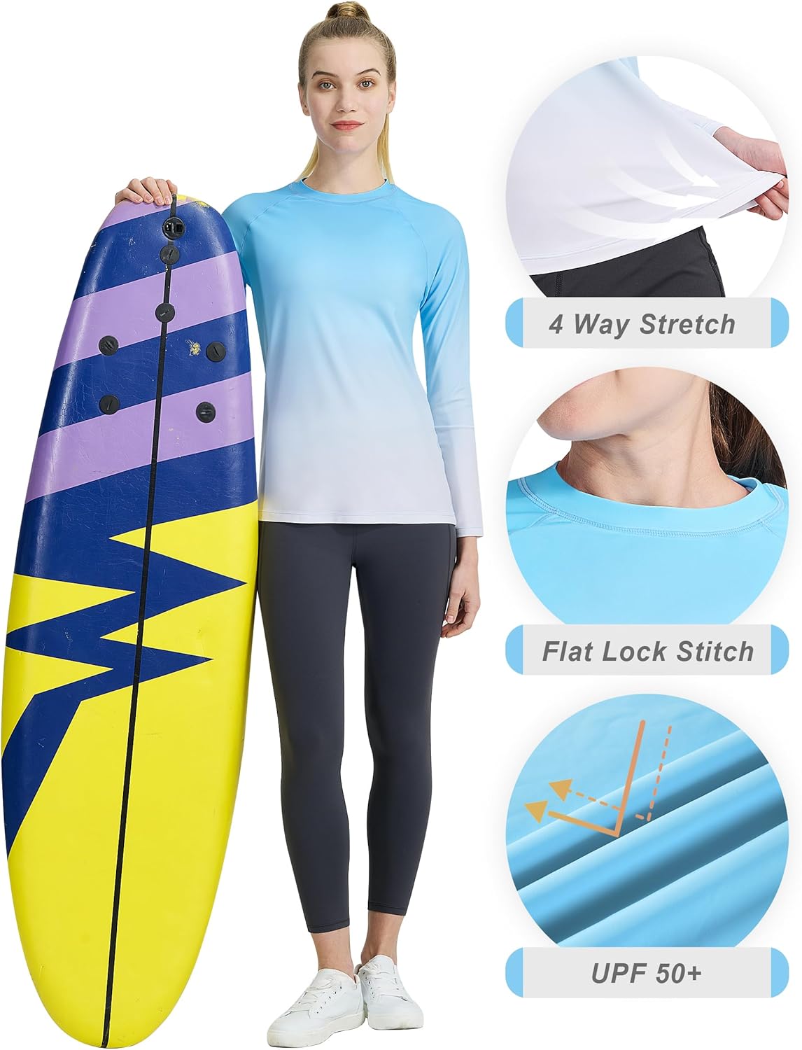 KPSUN Womens Long Sleeve Rash Guard UPF 50+ Swim Shirts Sun Uv Protection Surfing Top for Beach Swimming Quick Dry - Image 4