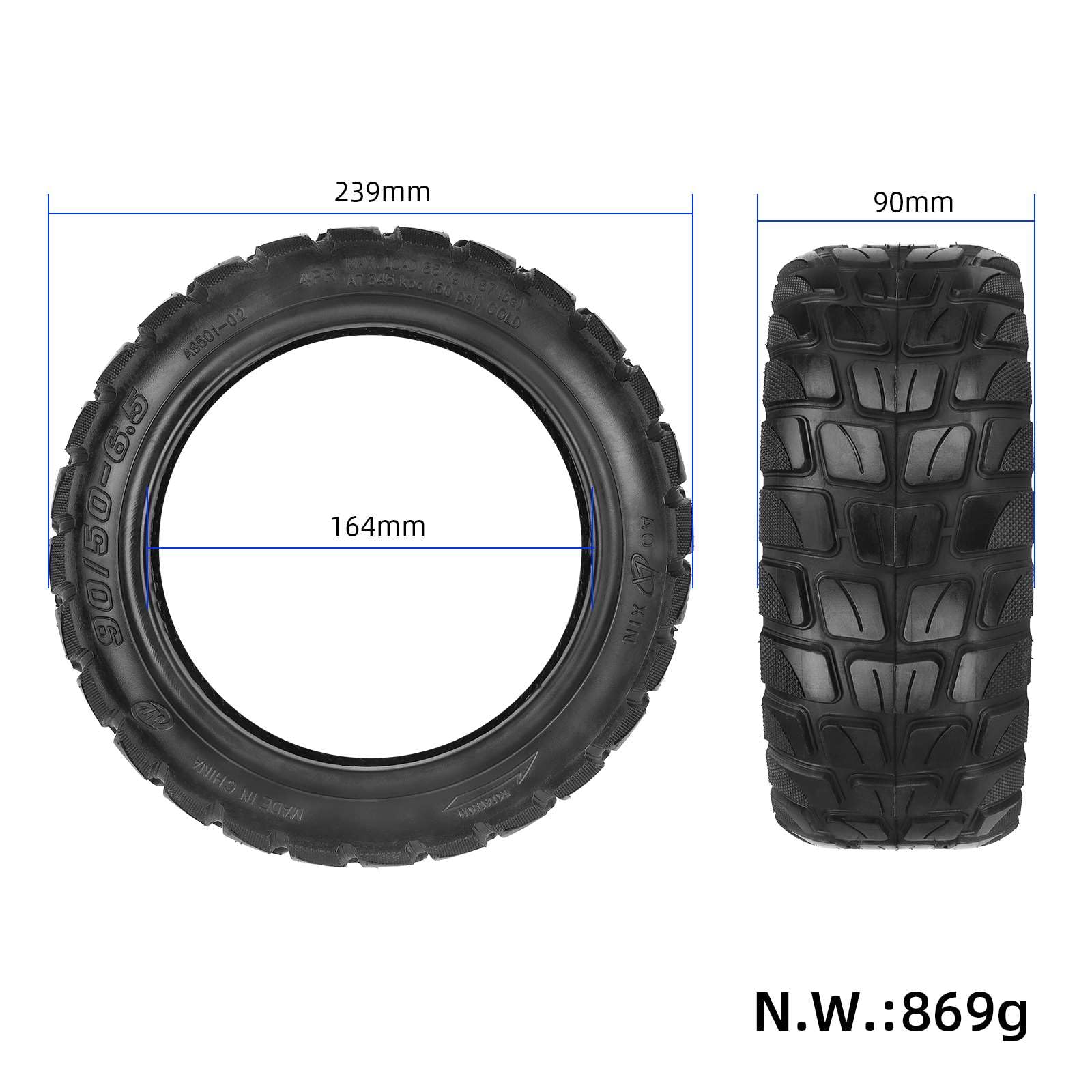 90/50-6,5 Offroad Tubeless Reifen für Kukirin M5 Pro Elektro Scooter Zubehör Verdickte Verbreiterte Verschleißfeste Pannenschutz Ersatzteile (1 Stück)