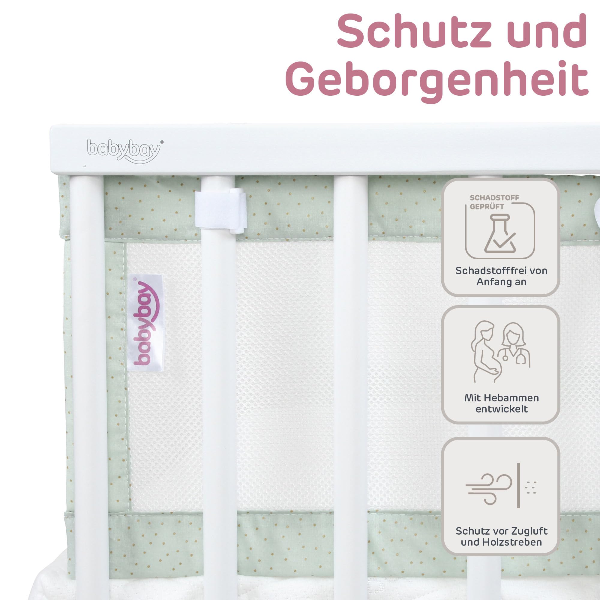 babybay Gniazdko 3D Mesh Royal pasuje do modelu oryginalnego, miętowe, błyszczące kropki, złote