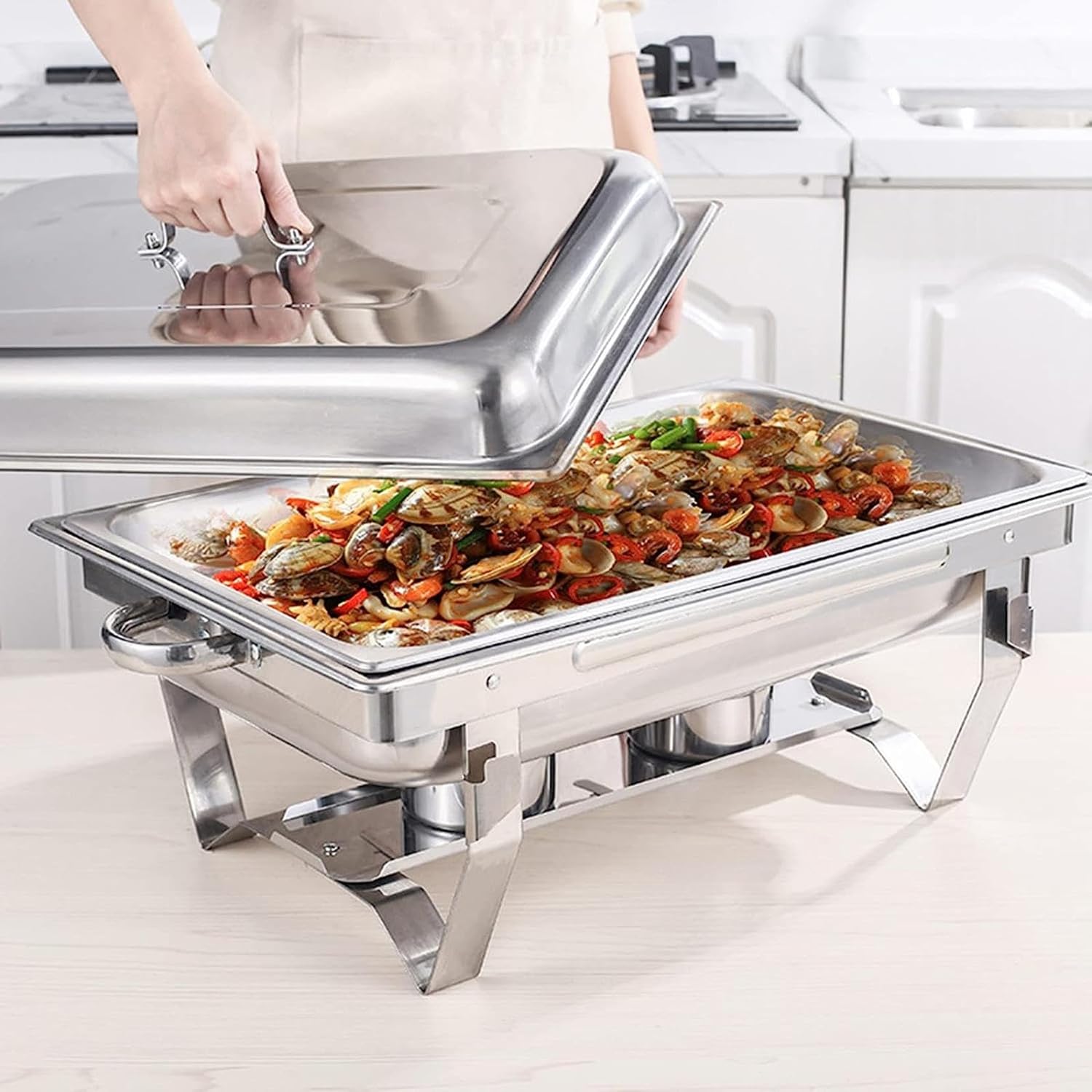 Food Heating Buffet Servers - Buffet Trays With Lids, Portion Control Trays, Table Buffet Heaters, Hostess Trolley Food Heaters, Portion Trays, Solid Steel Lids.(Size:9L,Color:Double compartment)