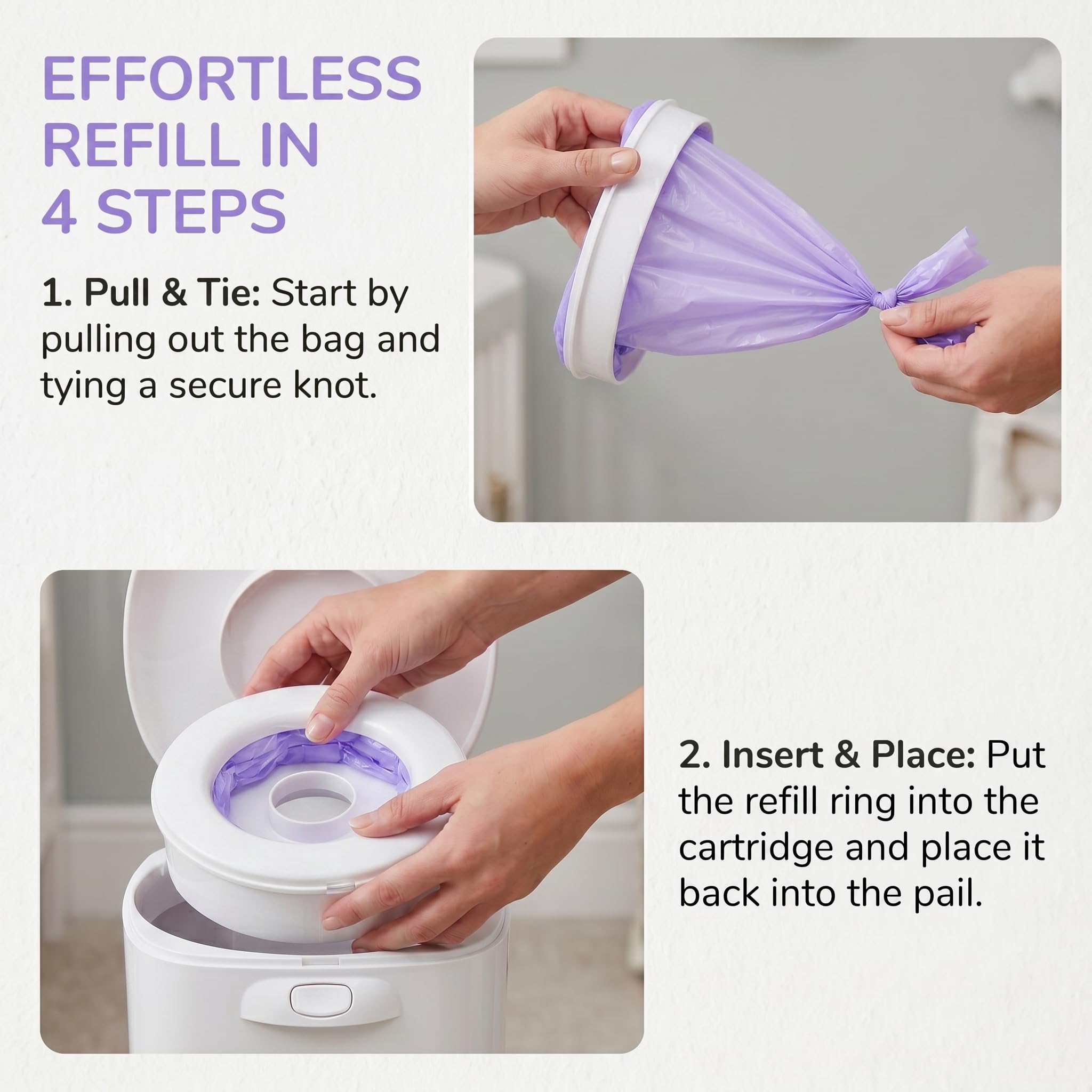 Recharge Poubelle à Couches Gran Capacité Antibactérien Anti-odeurs Compatible Tommee Tippee Genie Litter Locker