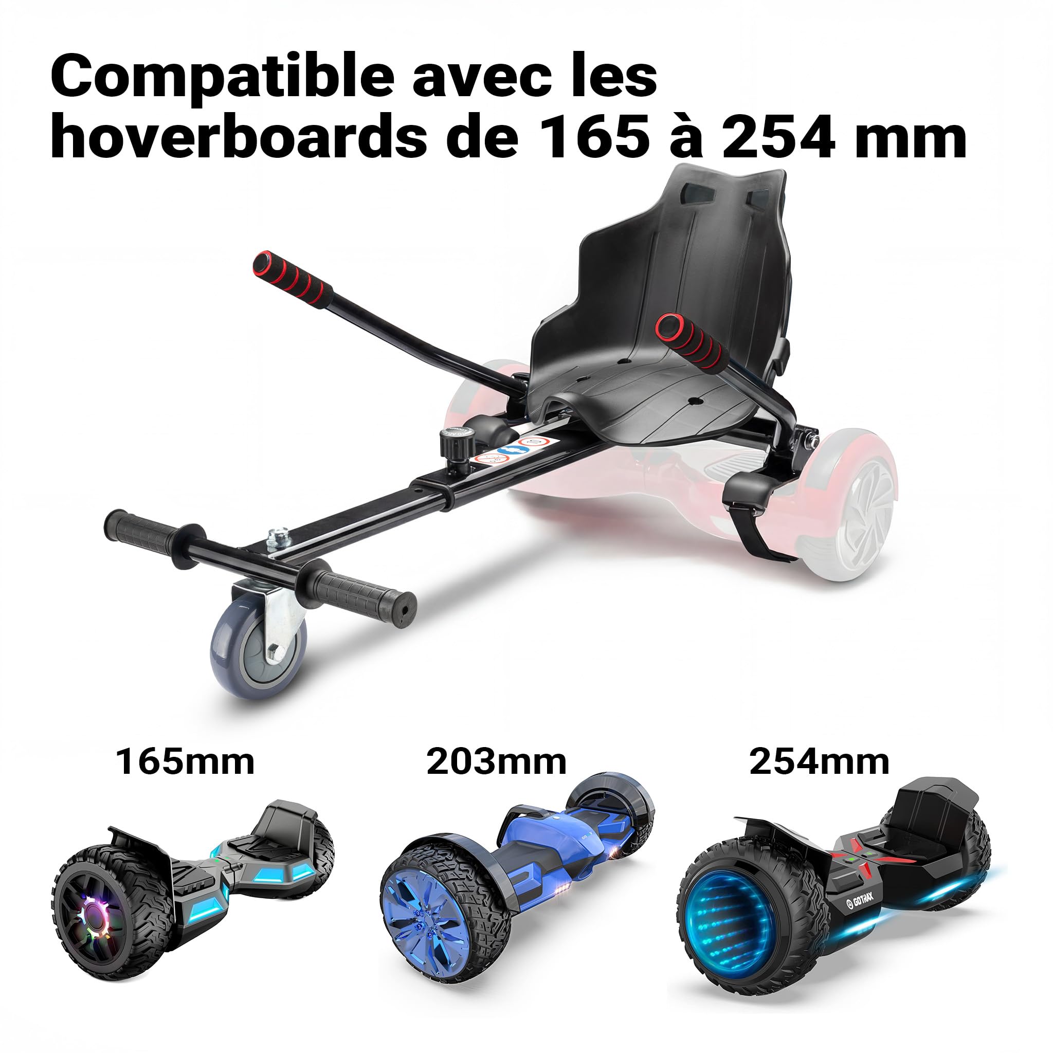 Wiltec Siège de Balance Scooter – Noir – capacité de 120 kg max. – avec Roulette et Poignées – ajustable pour Adultes et Enfants – Siège de Kart Elektroscooter compatible avec Hoverboard